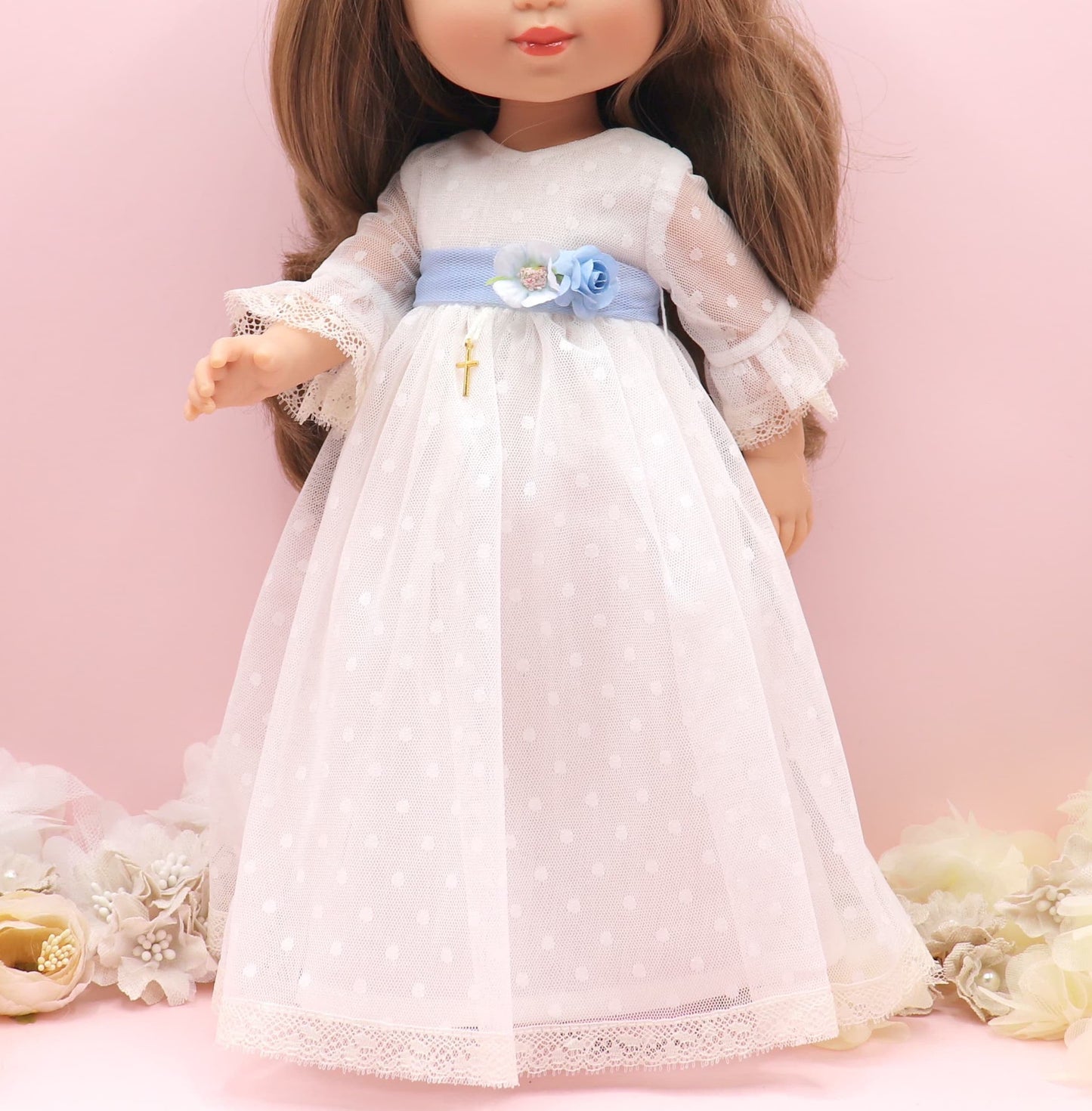 Vestido comunión muñeca Angélica con volantes en mangas