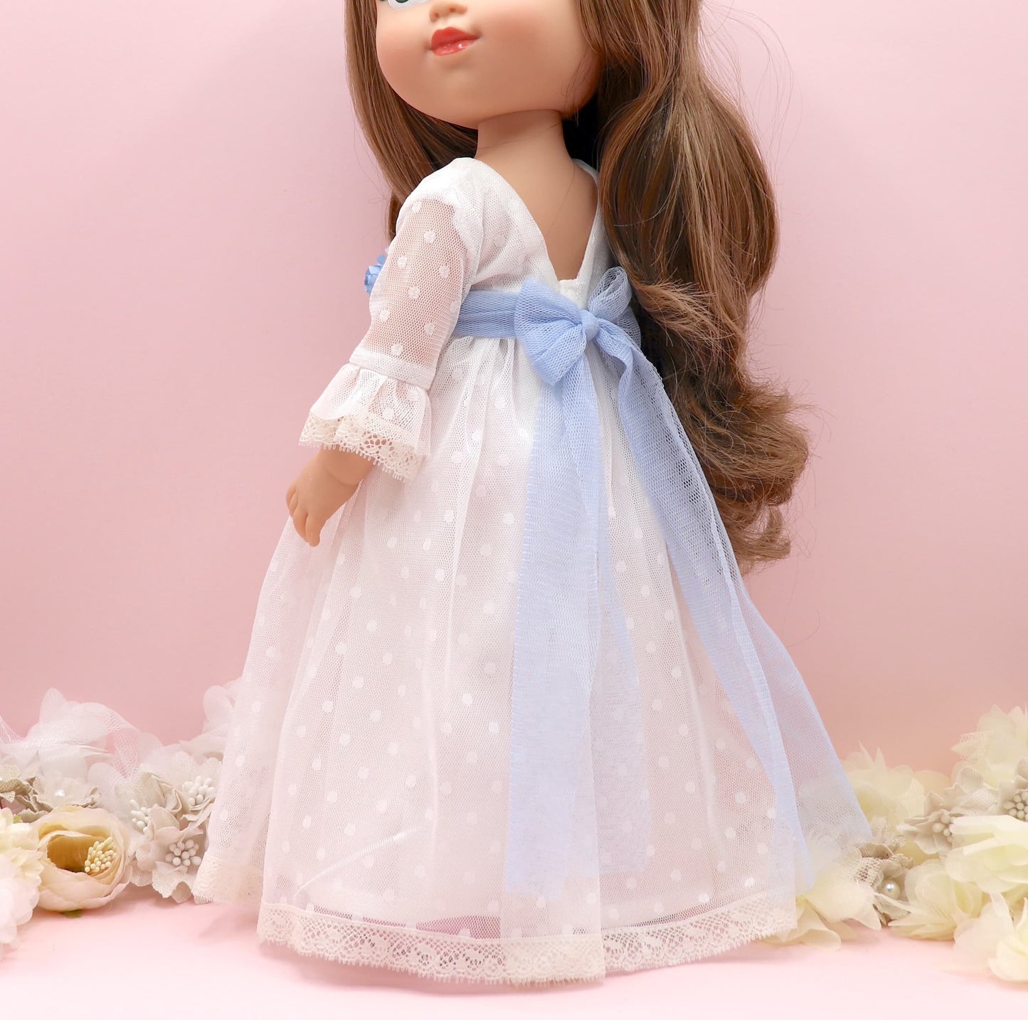 Vestido comunión muñeca Angélica con volantes en mangas