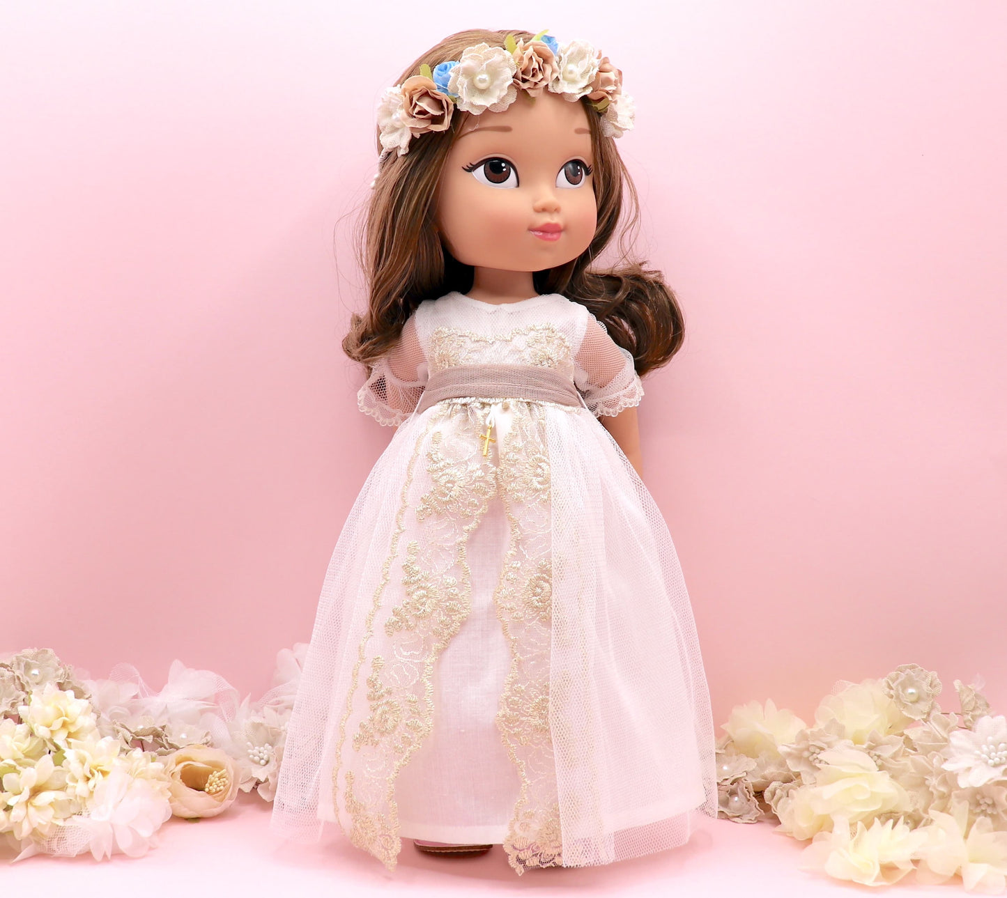 Muñeca de comunión personalizada con vestido Olympia Oro