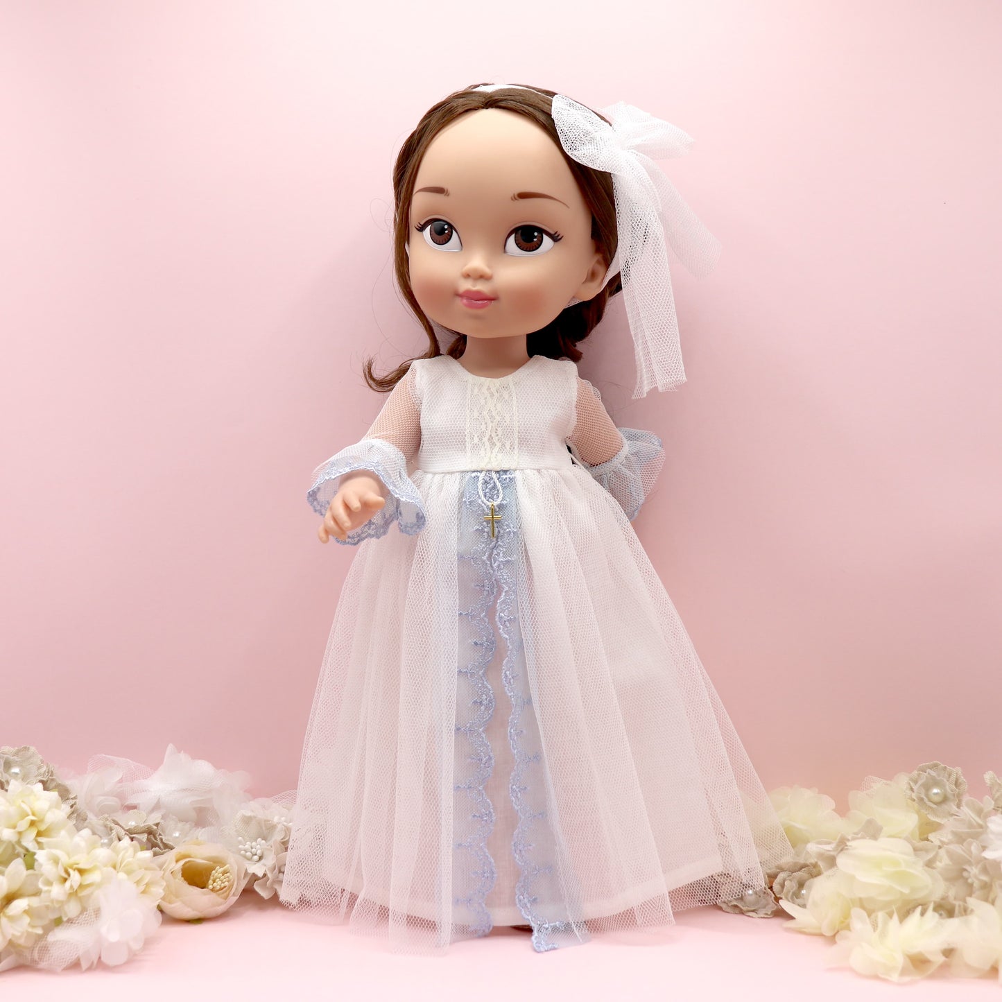 Muñeca de comunión personalizada con vestido Olympia Azul