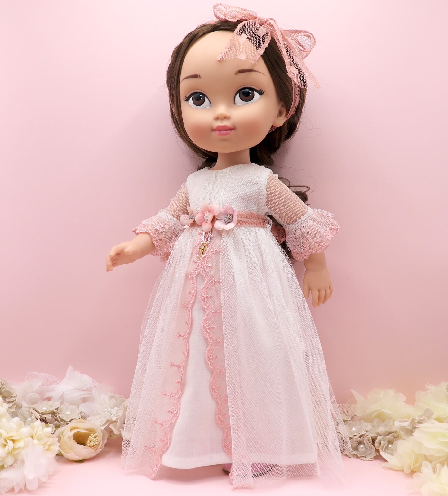 Muñeca de comunión personalizada con vestido Olympia Rosa