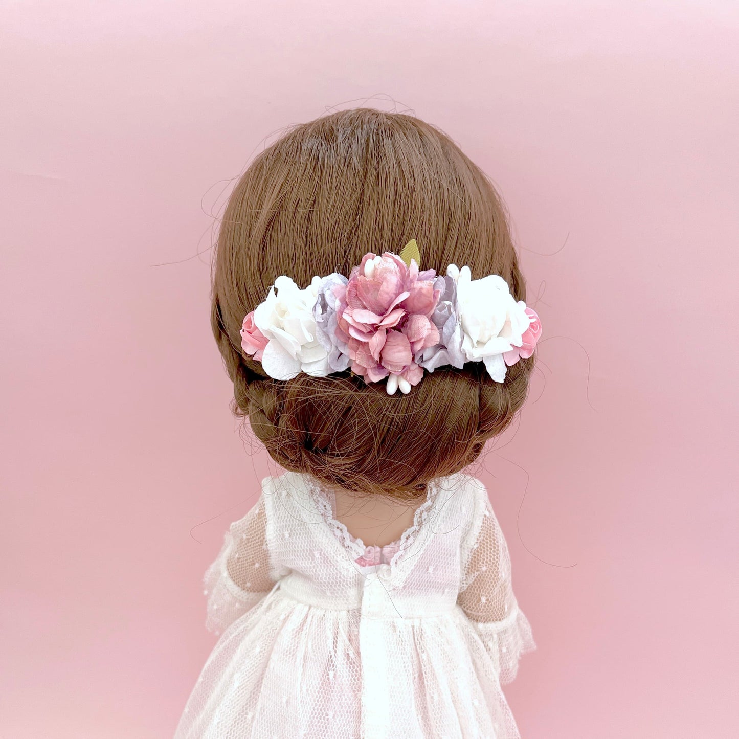Tocado ANAIS muñeca - rosa y malva