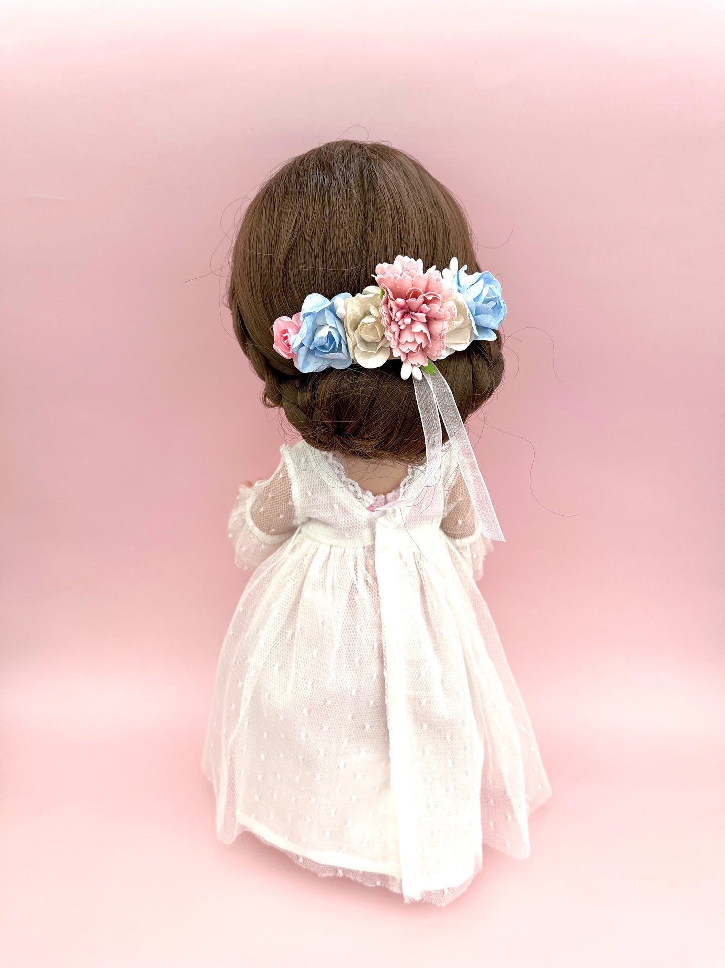 Tocado ANAIS muñeca - celeste y rosa
