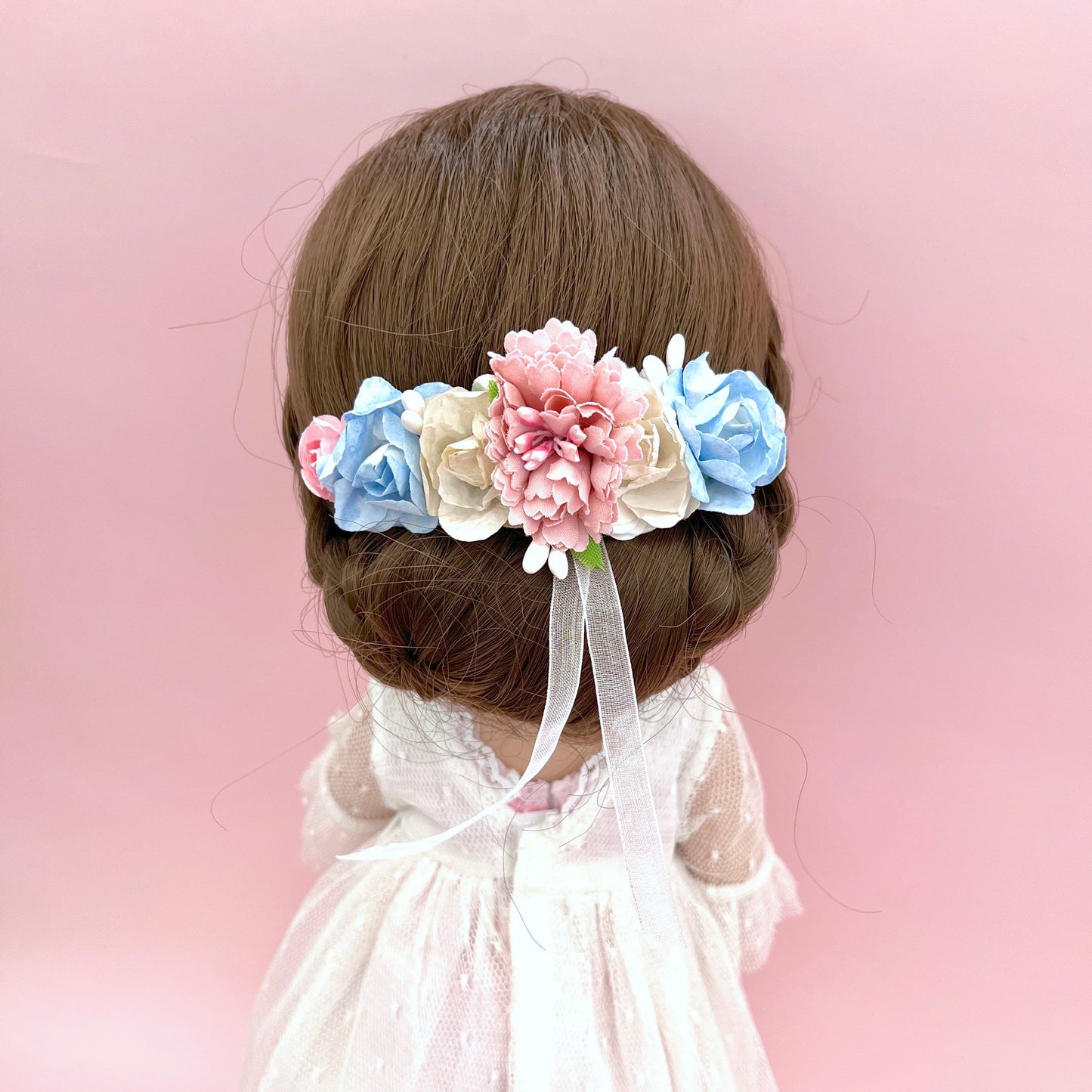 Tocado ANAIS muñeca - celeste y rosa