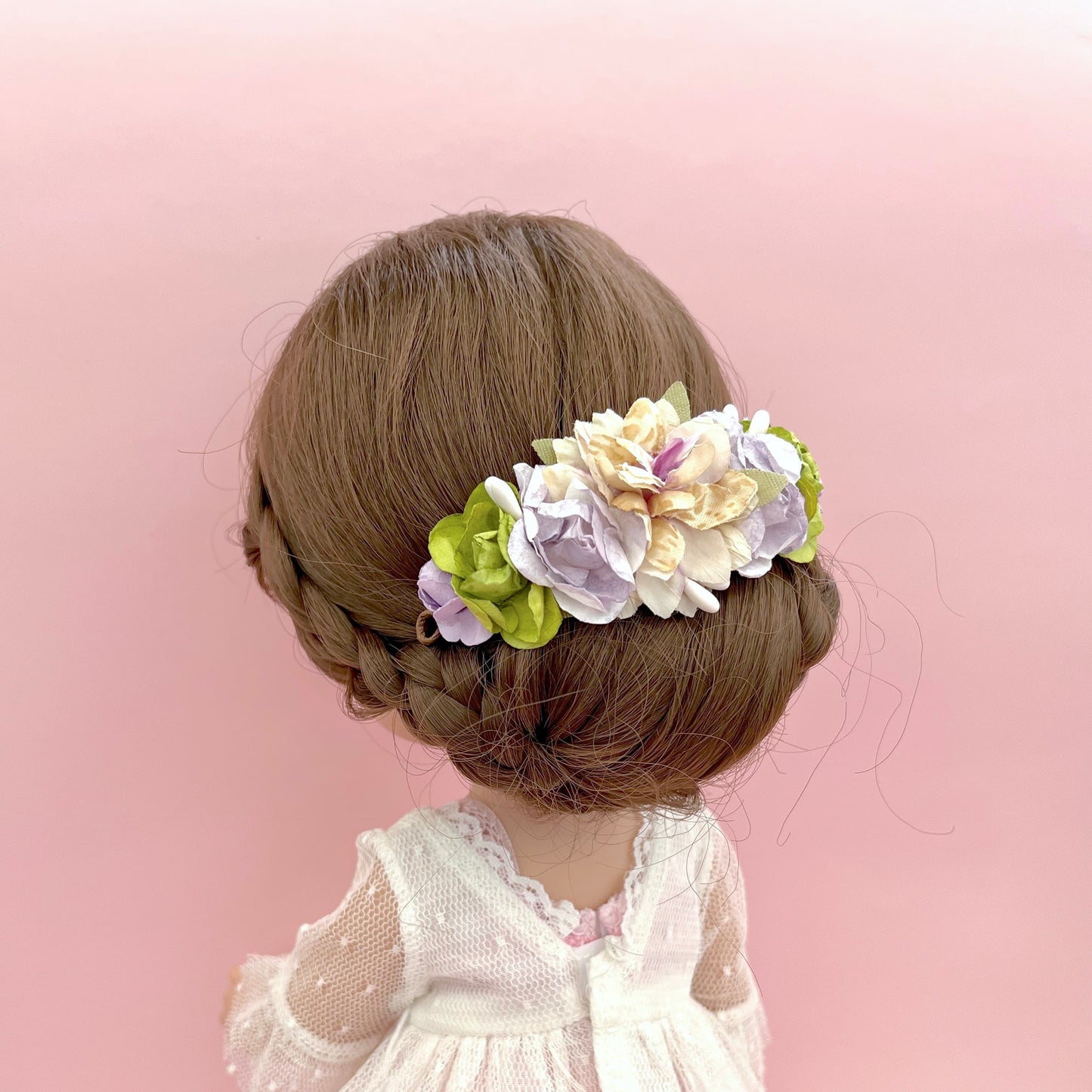 Tocado ANAIS muñeca - morado y verde