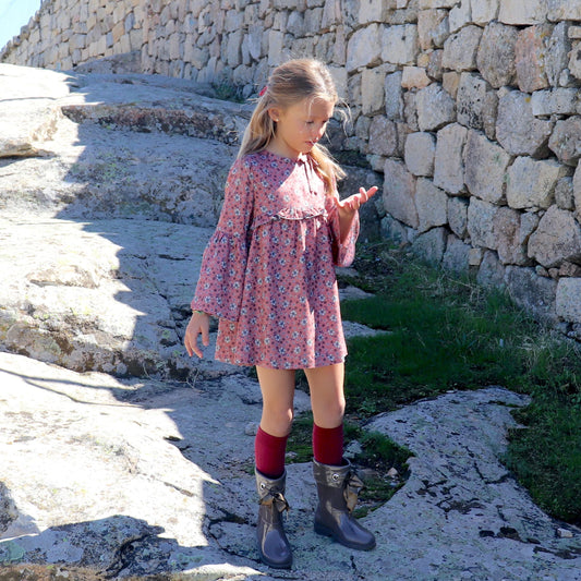Vestido Folk niña floral rosa teja - My little twin