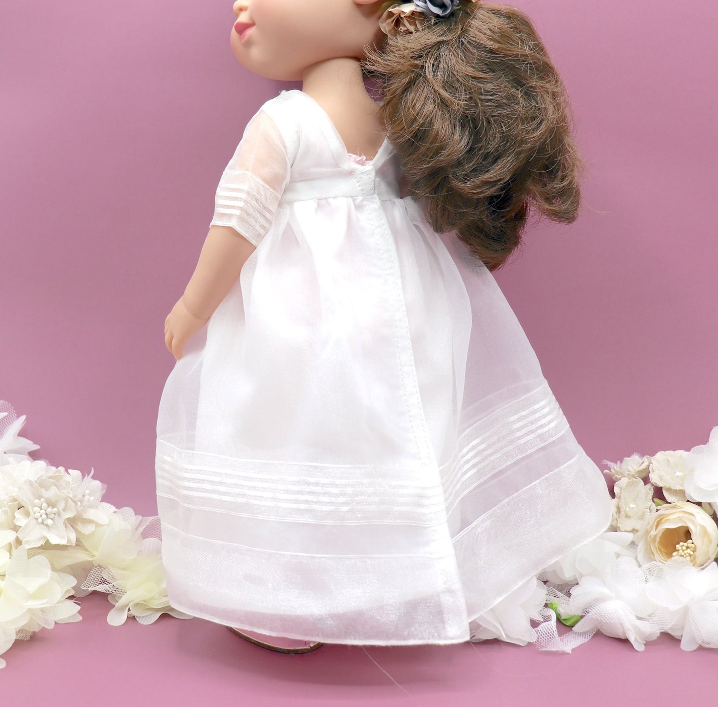 Boneca de comunhão personalizada com vestido de organza Jéssica