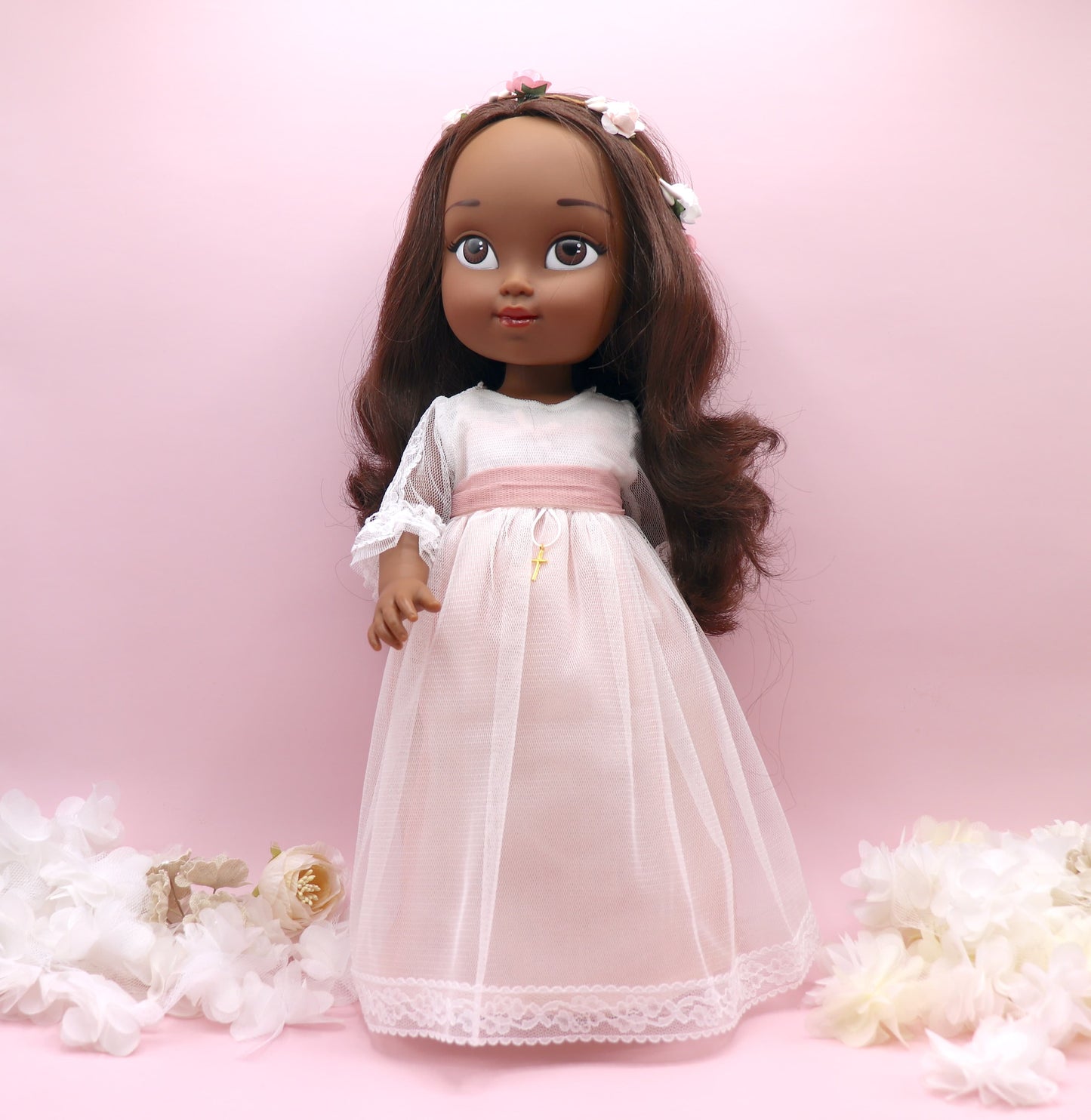 Muñeca de comunión personalizada con vestido Cristal TUL ROSA