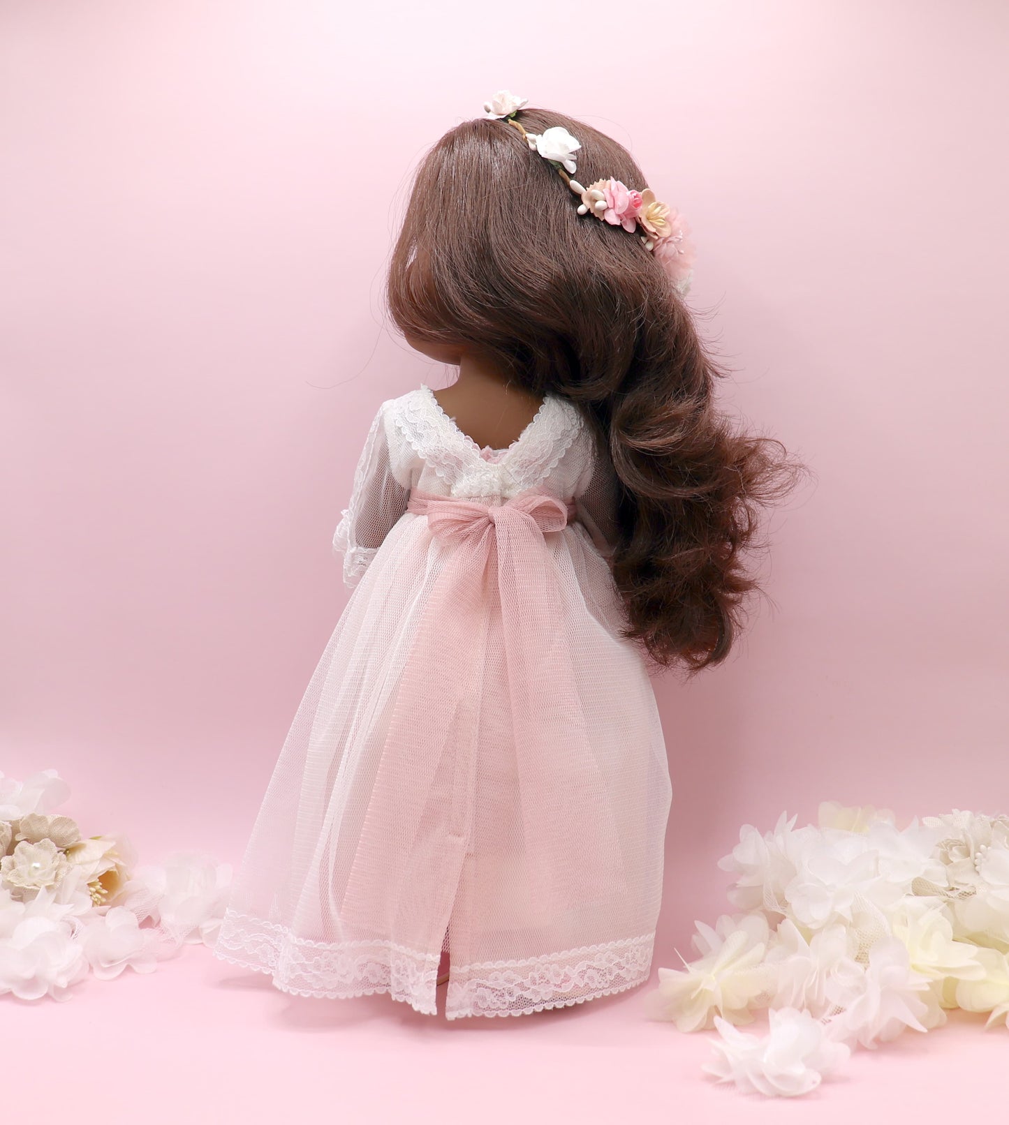 Muñeca de comunión personalizada con vestido Cristal TUL ROSA