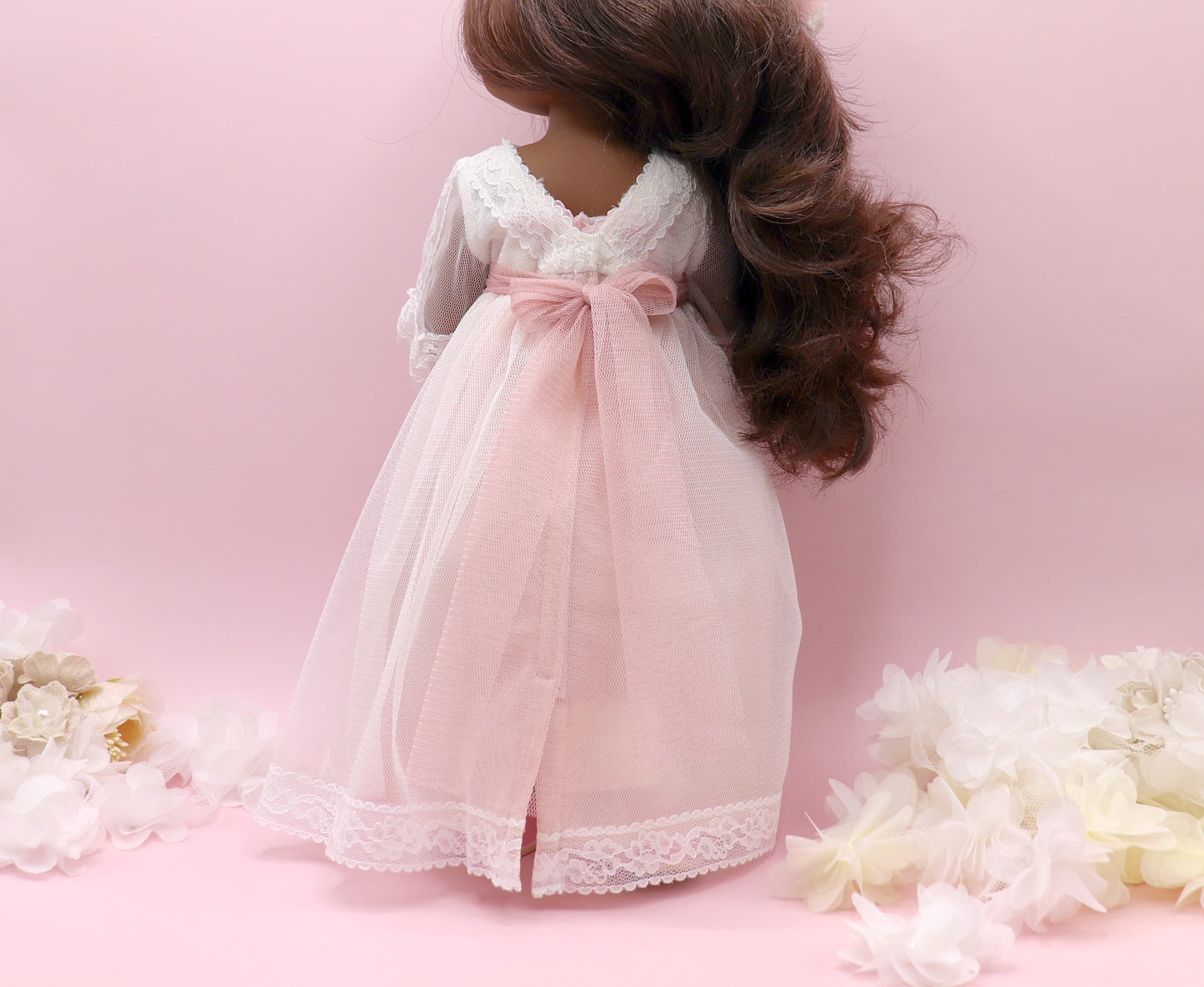 Vestido comunión muñeca CRISTAL TUL ROSA
