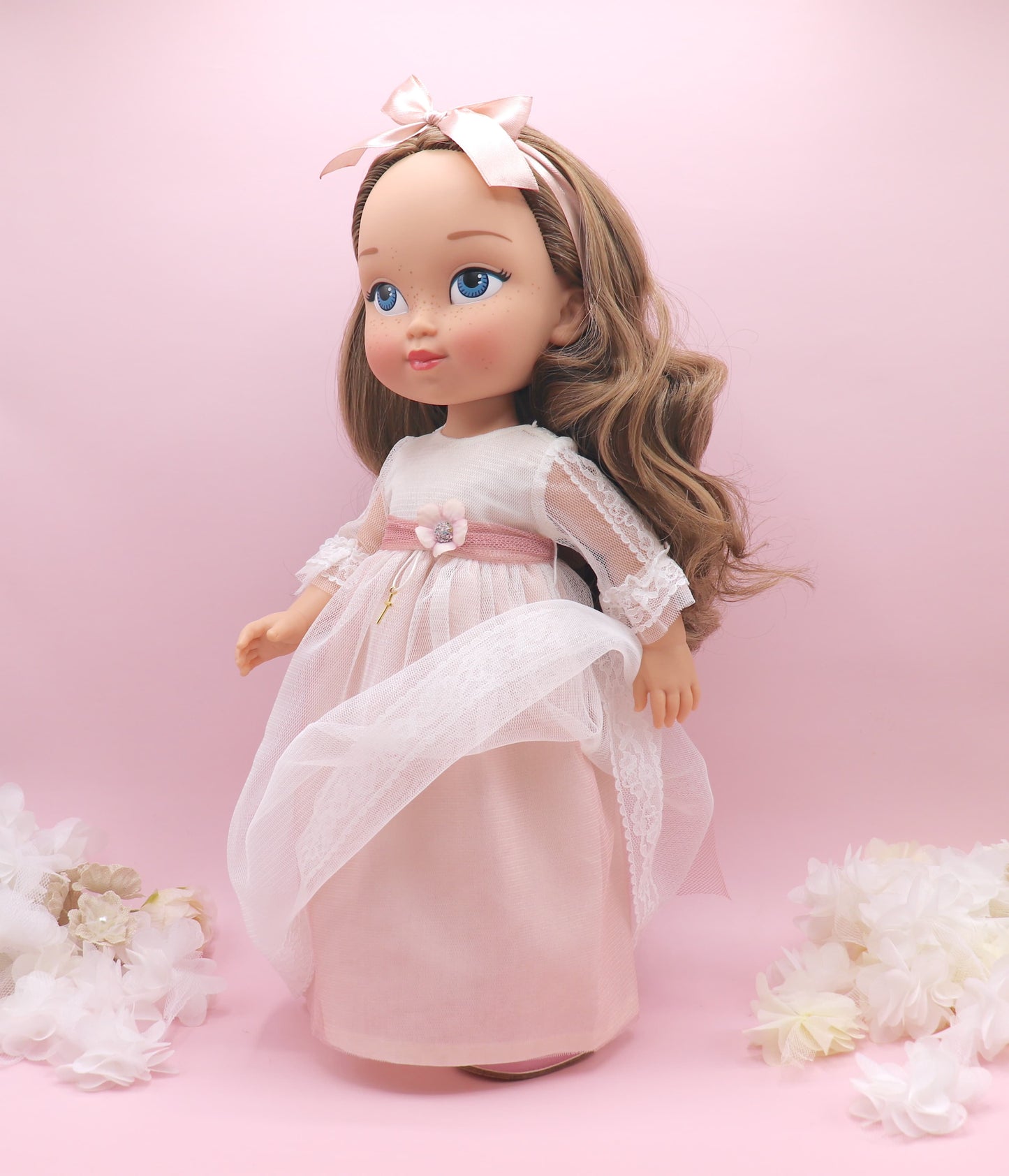 Muñeca de comunión personalizada con vestido Cristal TUL ROSA