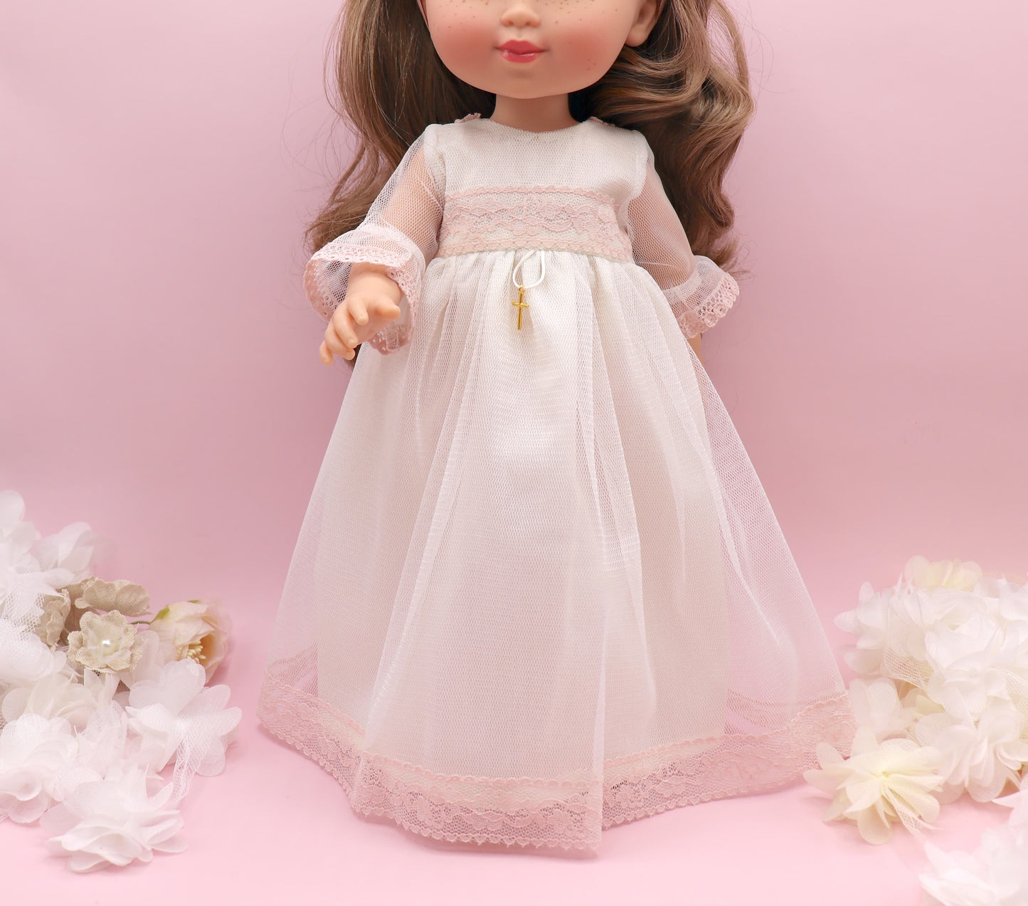 Vestido comunión muñeca ROSANNA TUL ROSA