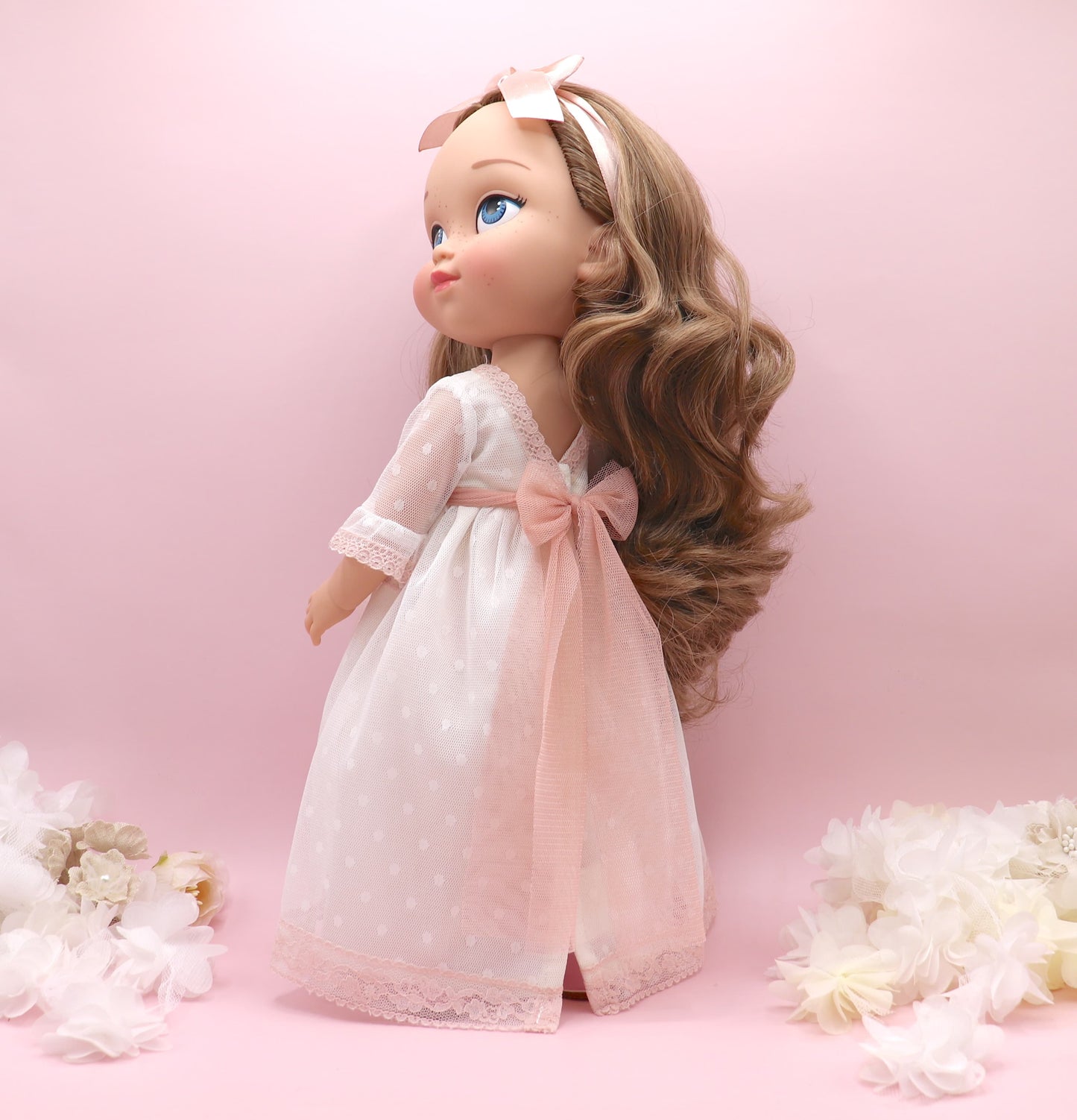 Muñeca de comunión personalizada con vestido ROSANNA PLUMETI ROSA