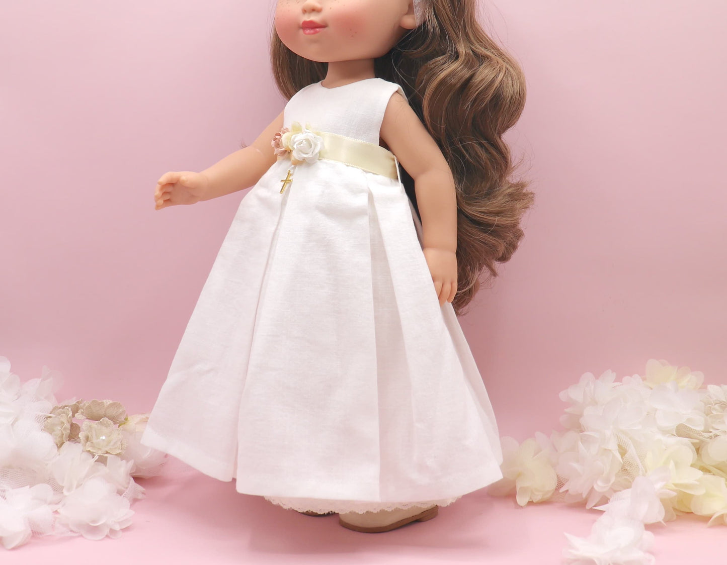 Vestido base lino con tablas y sin mangas