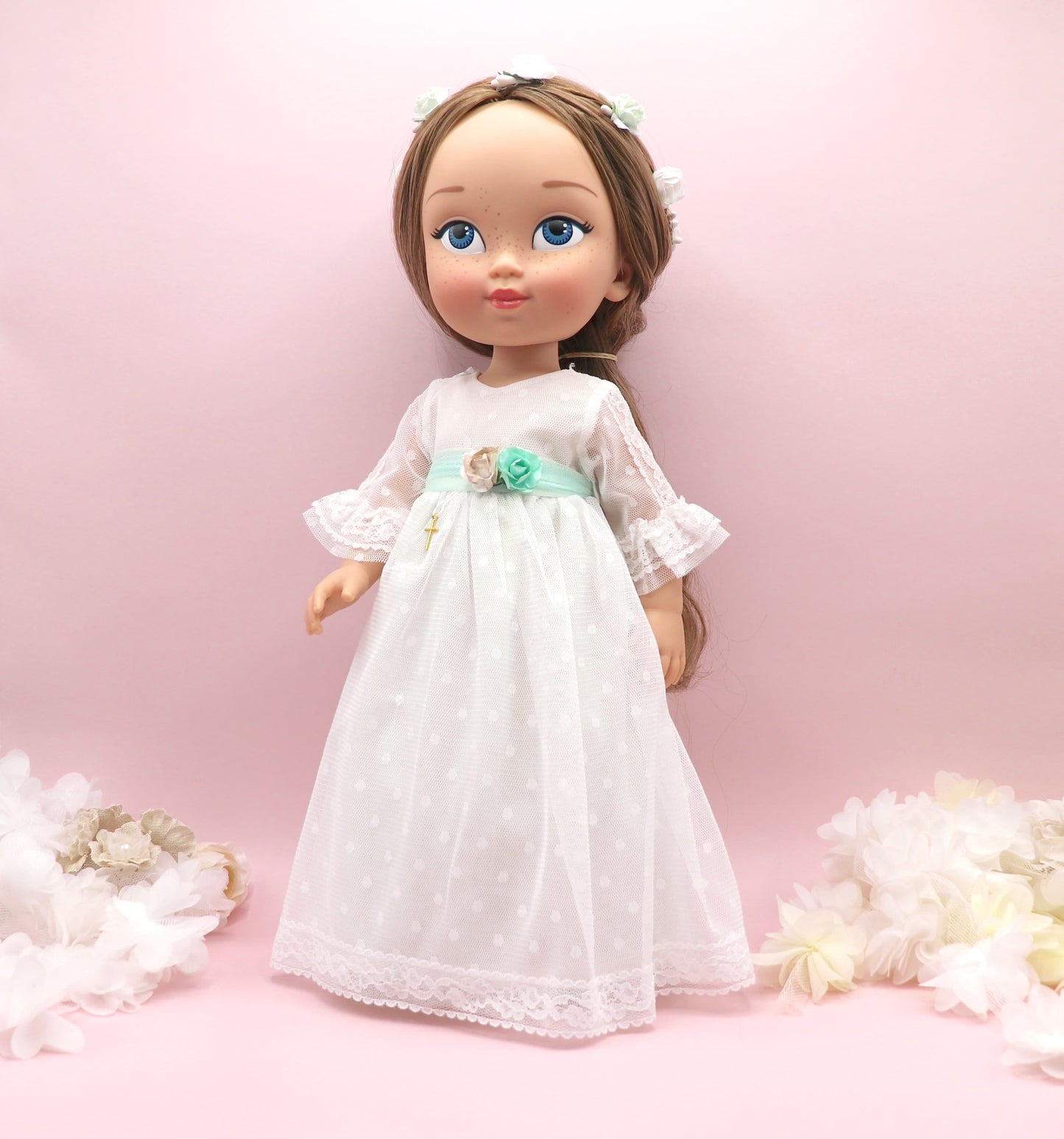 Personalized communion doll with Evangeline dress