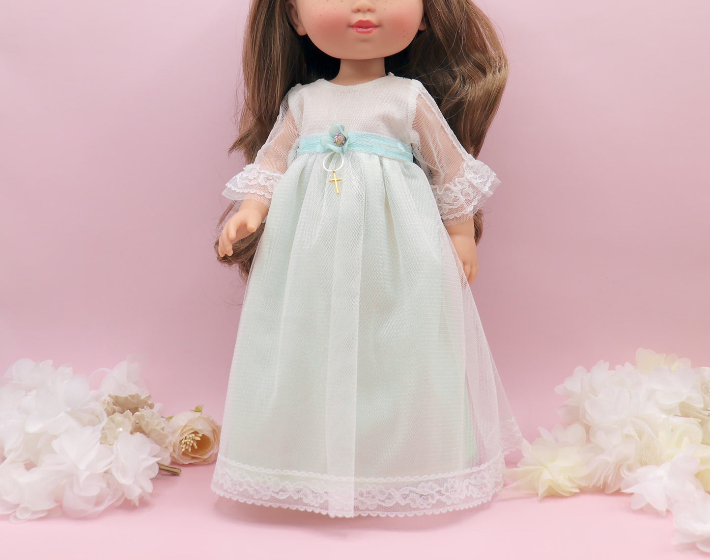 Vestido comunión muñeca CRISTAL TUL VERDE