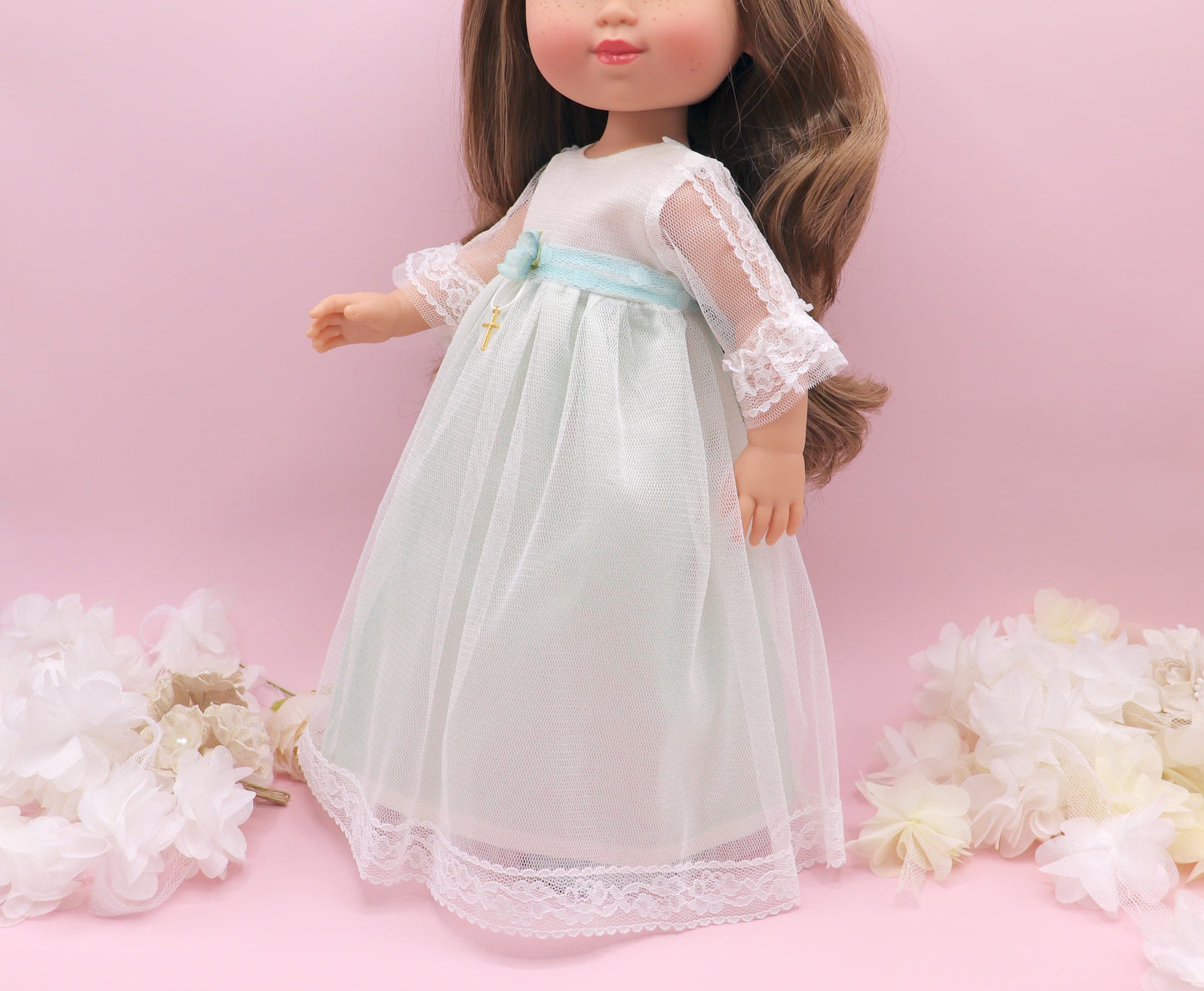 Vestido comunión muñeca CRISTAL TUL VERDE