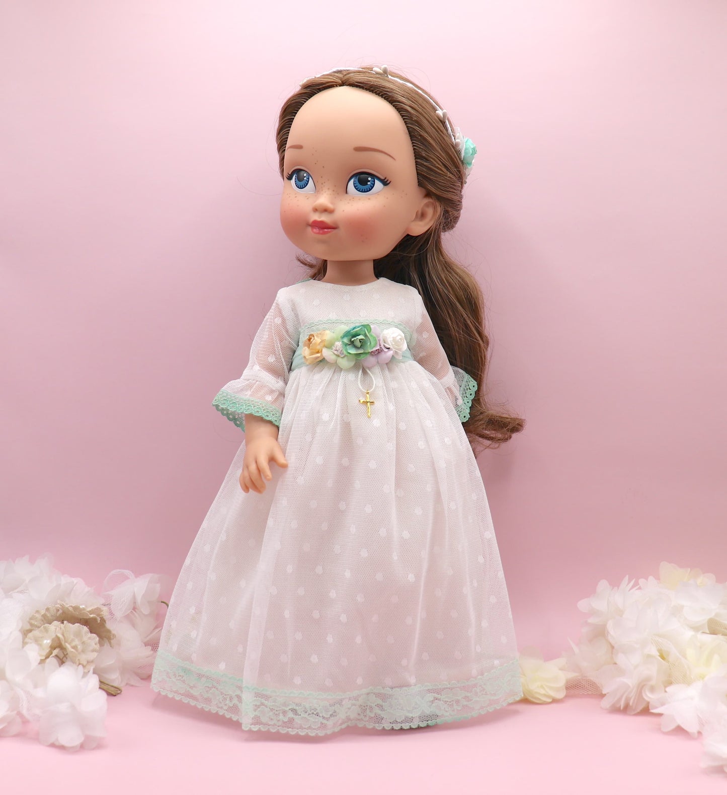 Muñeca de comunión personalizada con vestido ROSANNA PLUMETI VERDE