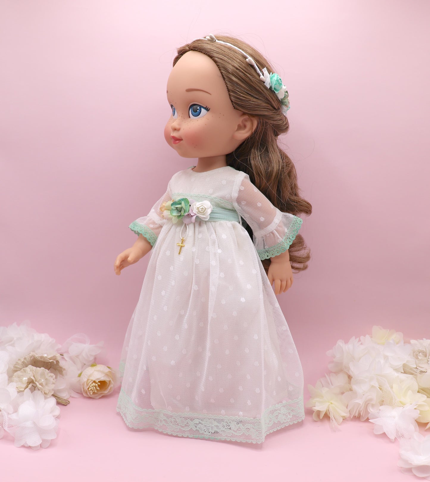 Muñeca de comunión personalizada con vestido ROSANNA PLUMETI VERDE
