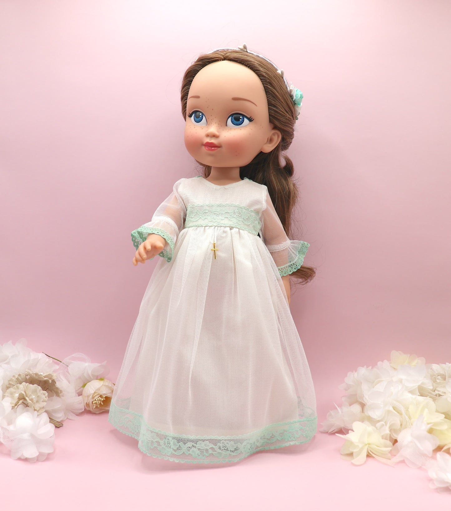 Muñeca de comunión personalizada con vestido Rosanna TUL VERDE