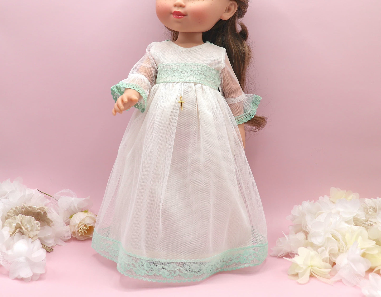 Vestido comunión muñeca ROSANNA TUL VERDE
