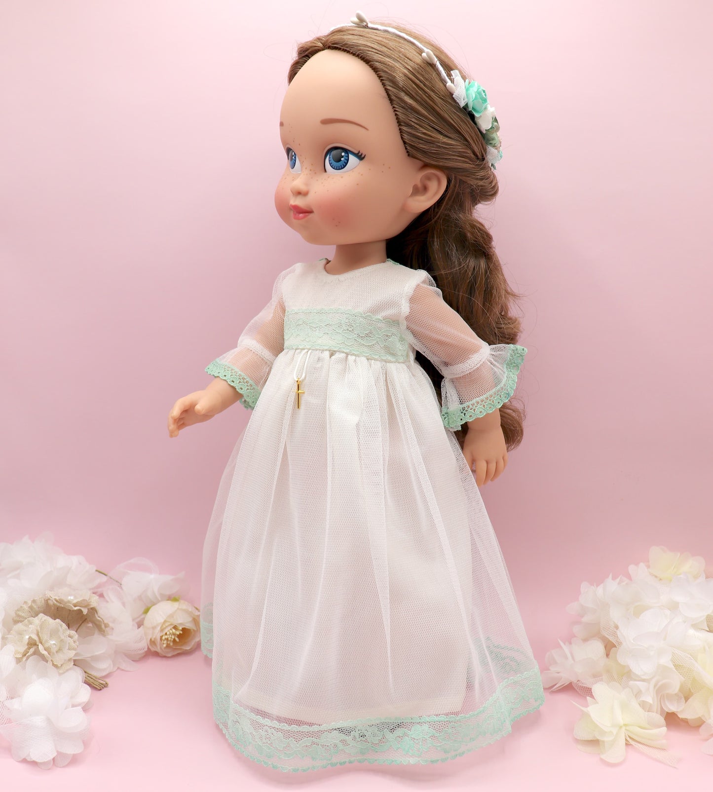 Muñeca de comunión personalizada con vestido Rosanna TUL VERDE