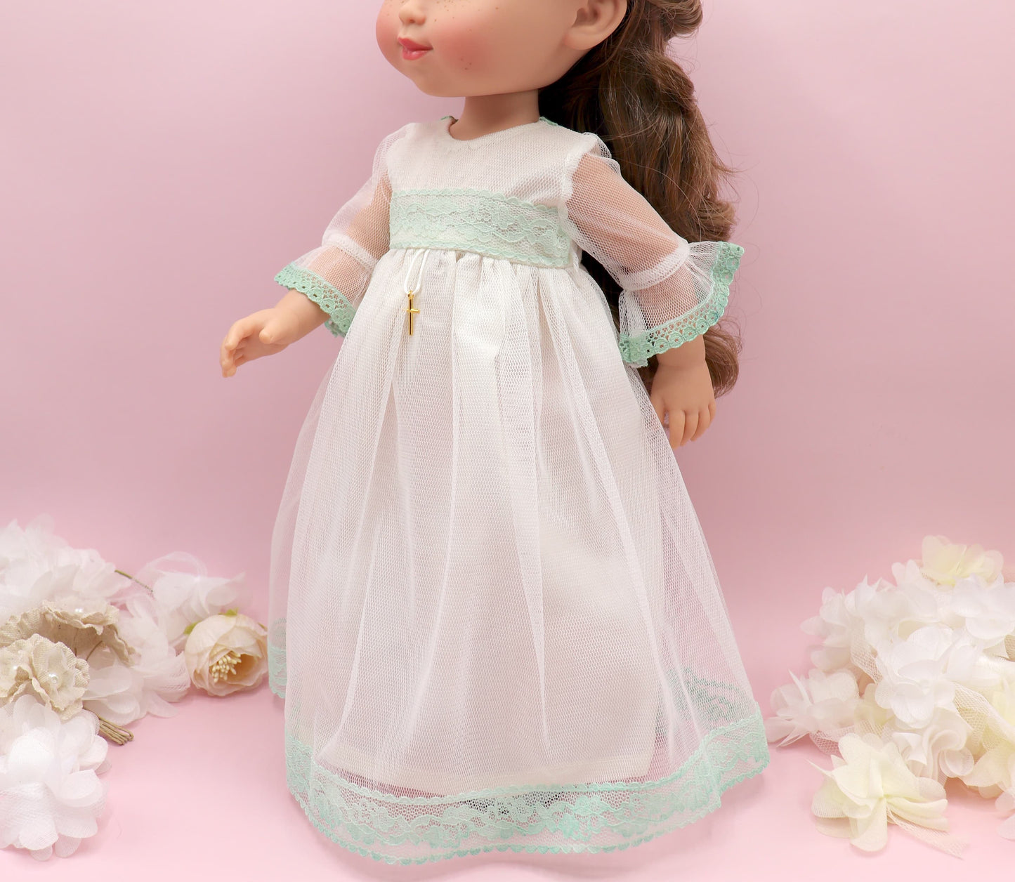 Vestido comunión muñeca ROSANNA TUL VERDE