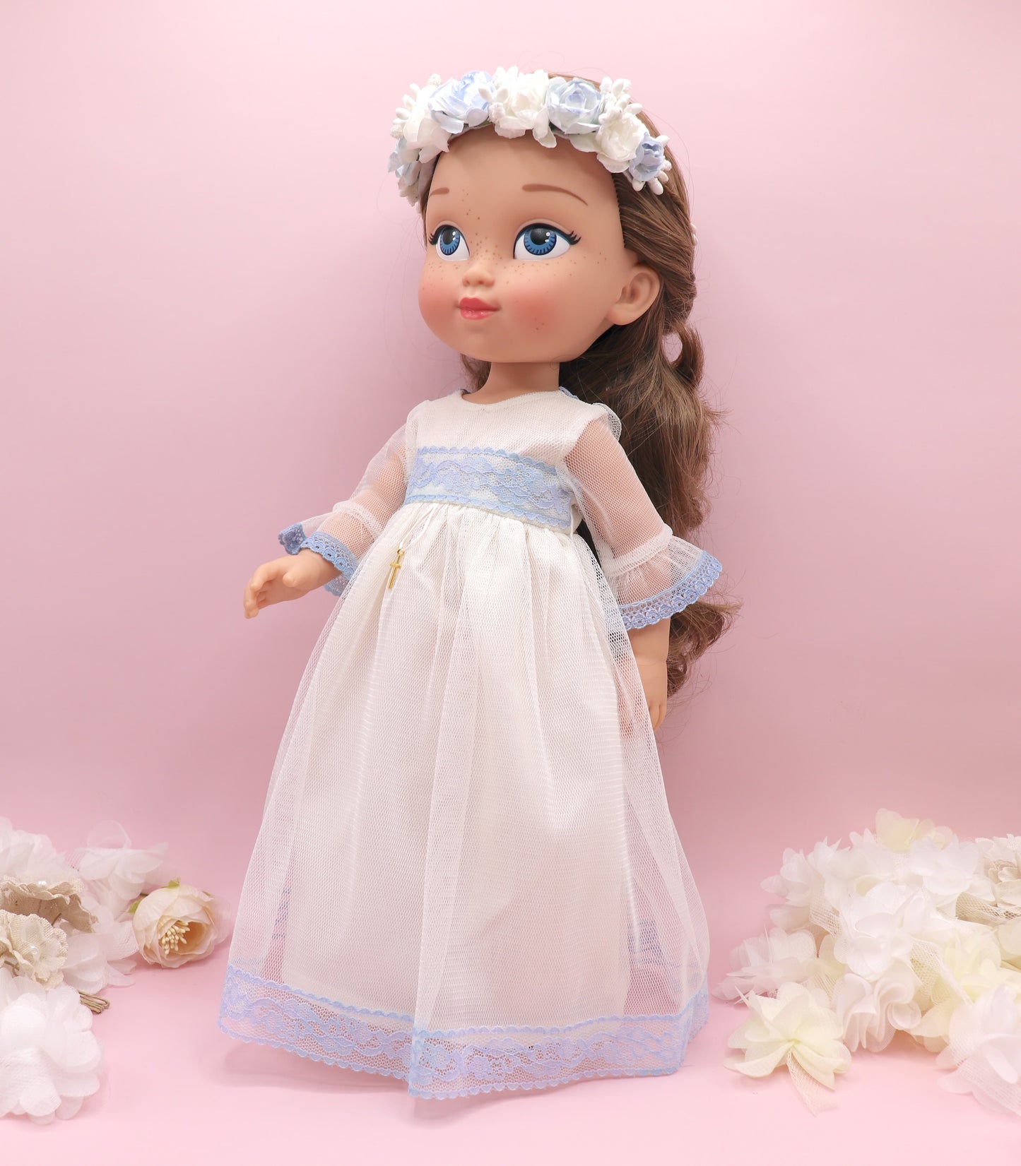 Muñeca de comunión personalizada con vestido Rosanna TUL AZUL