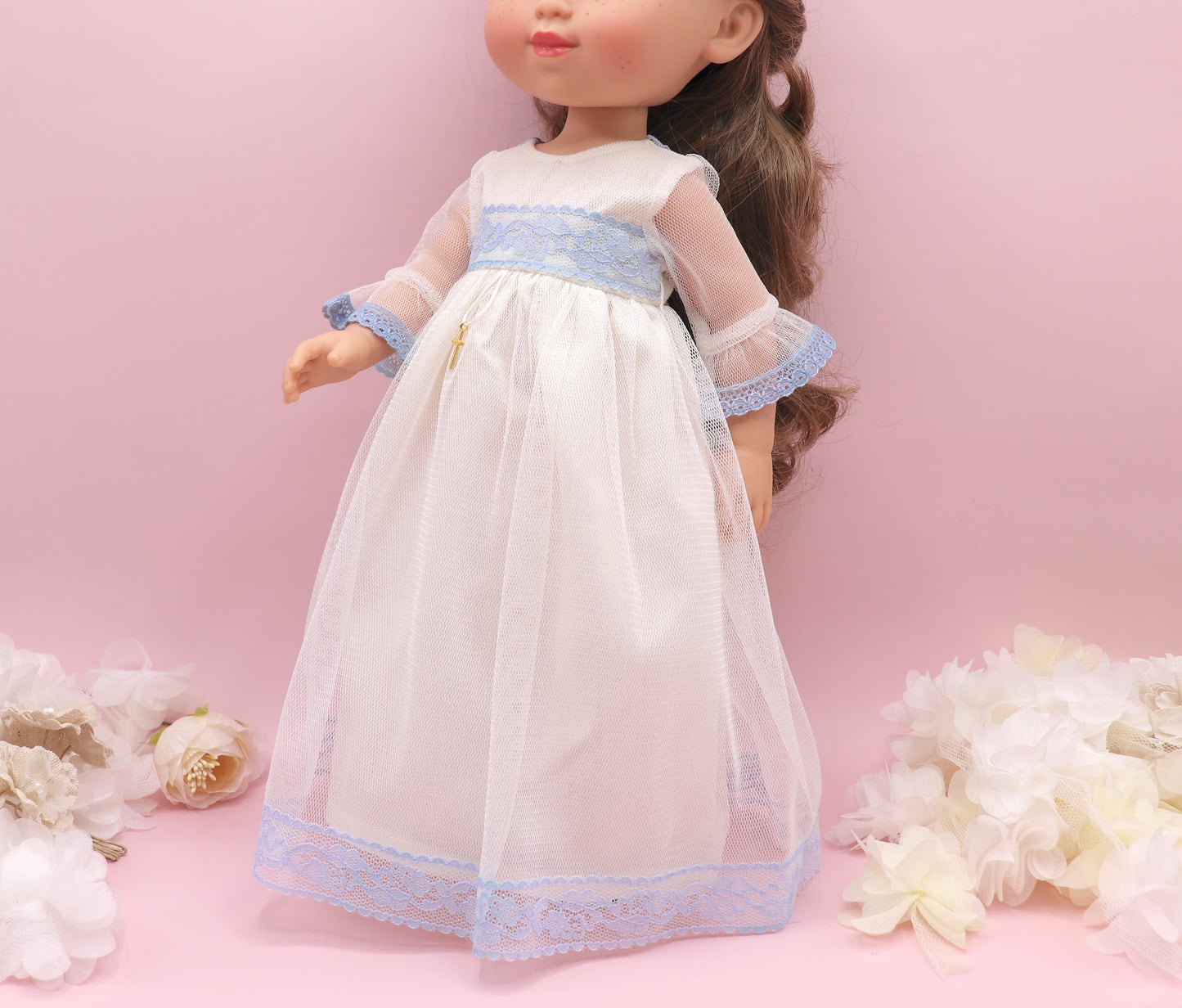 Vestido comunión muñeca ROSANNA TUL AZUL