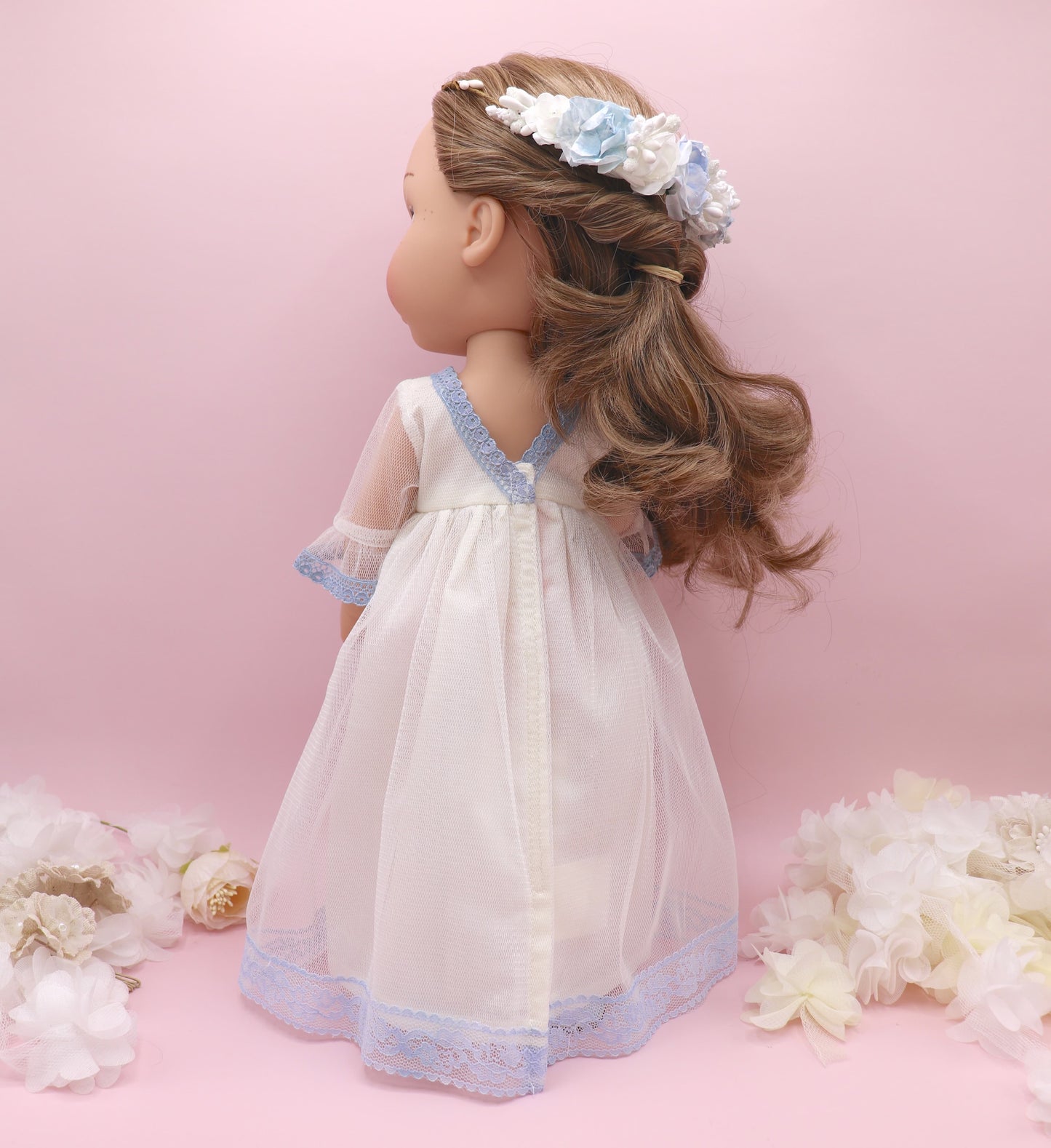 Muñeca de comunión personalizada con vestido Rosanna TUL AZUL