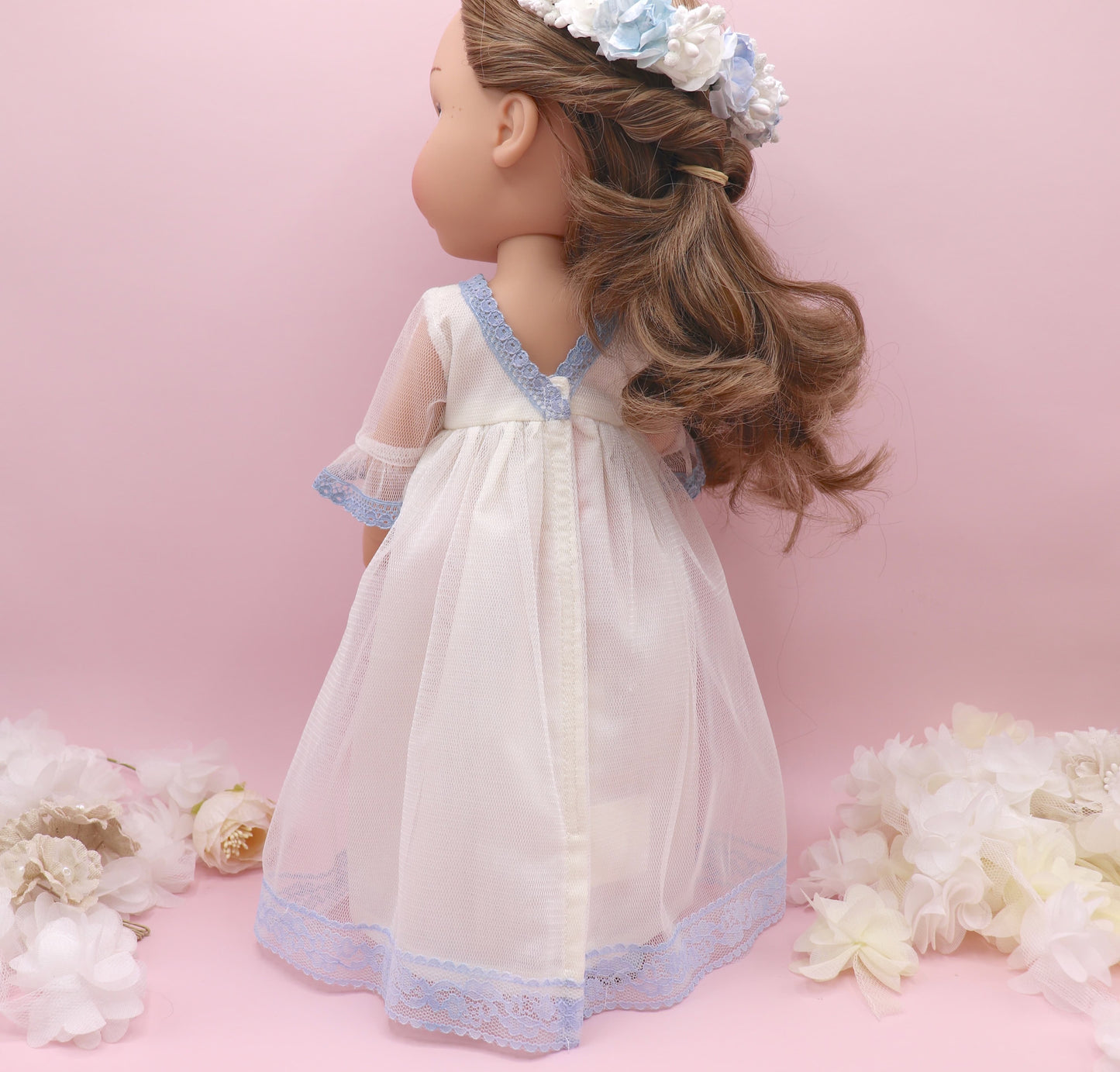 Vestido comunión muñeca ROSANNA TUL AZUL