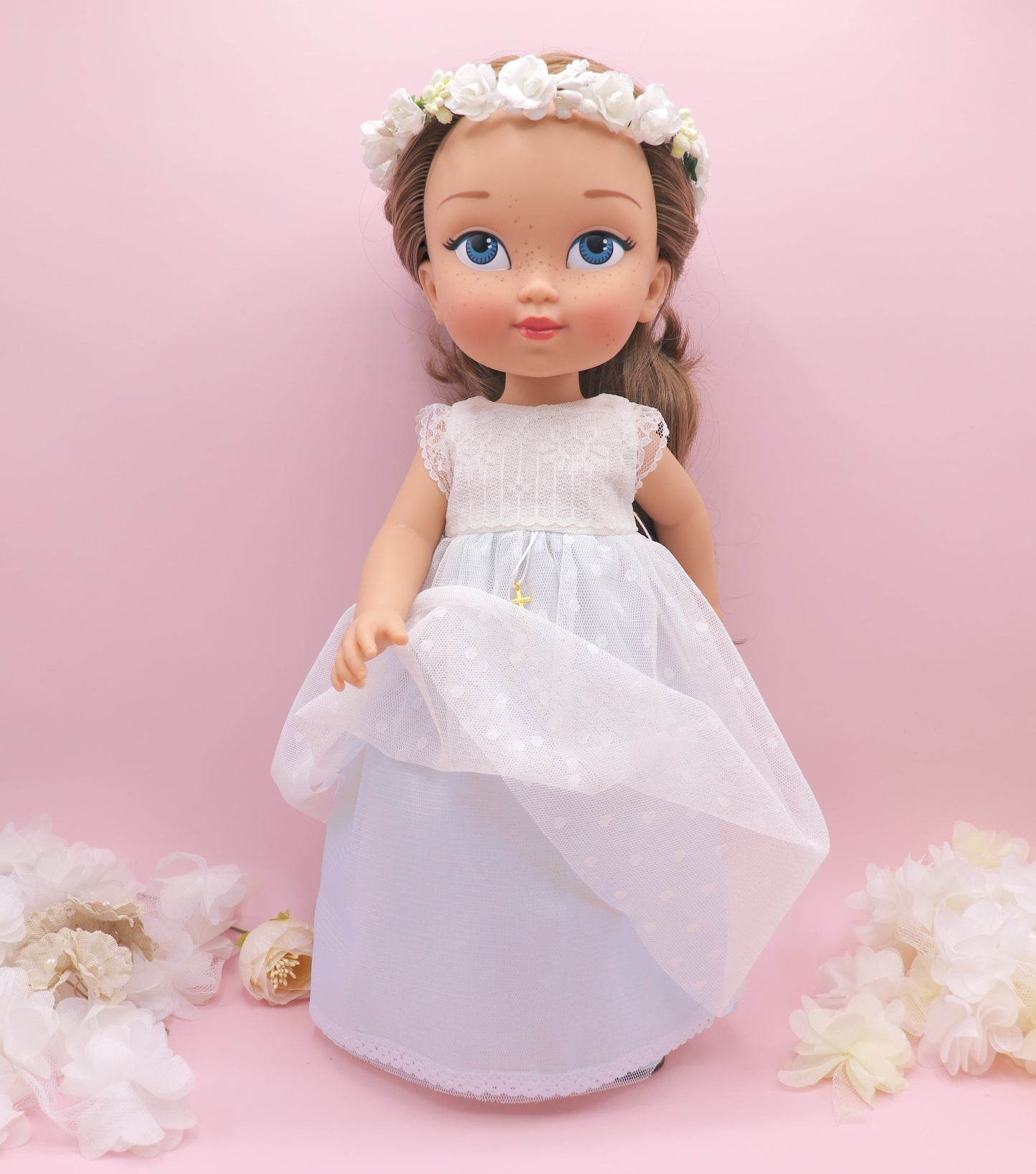 Muñeca de comunión personalizada con vestido Nicole PLUMETI AZUL