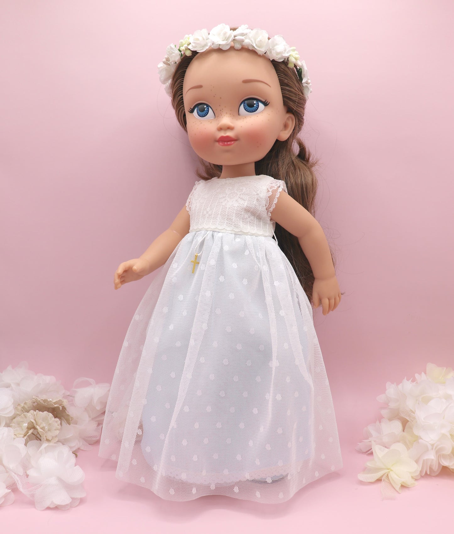 Muñeca de comunión personalizada con vestido Nicole PLUMETI AZUL
