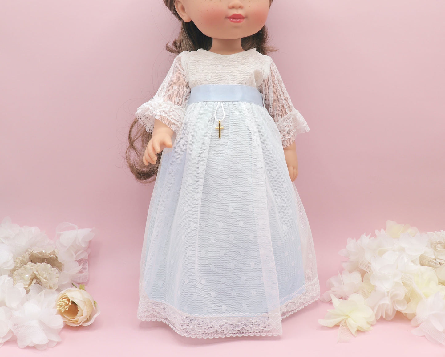 Vestido comunión muñeca CRISTAL PLUMETI AZUL