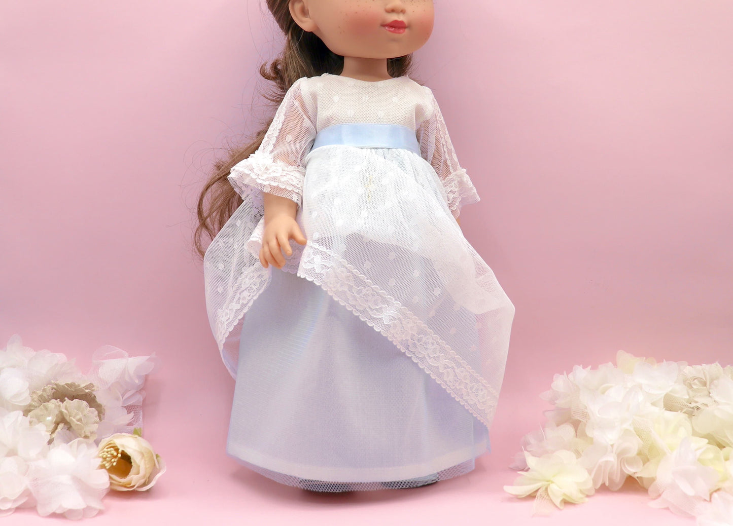 Vestido comunión muñeca CRISTAL PLUMETI AZUL