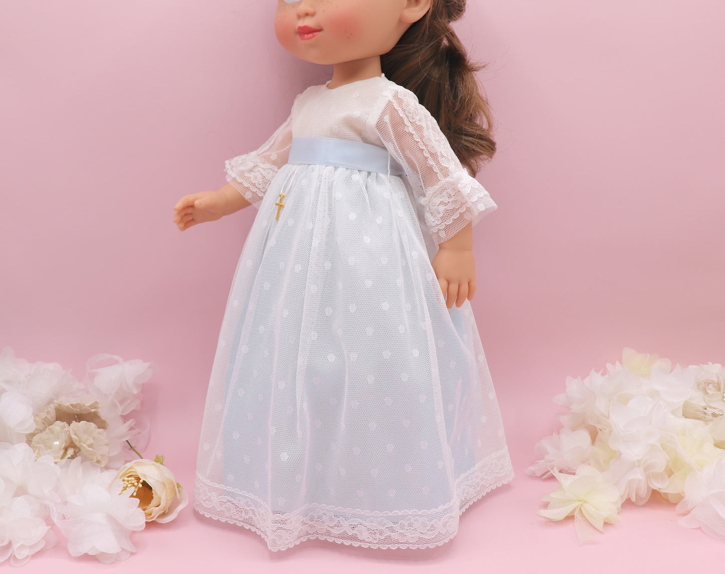 Vestido comunión muñeca CRISTAL PLUMETI AZUL