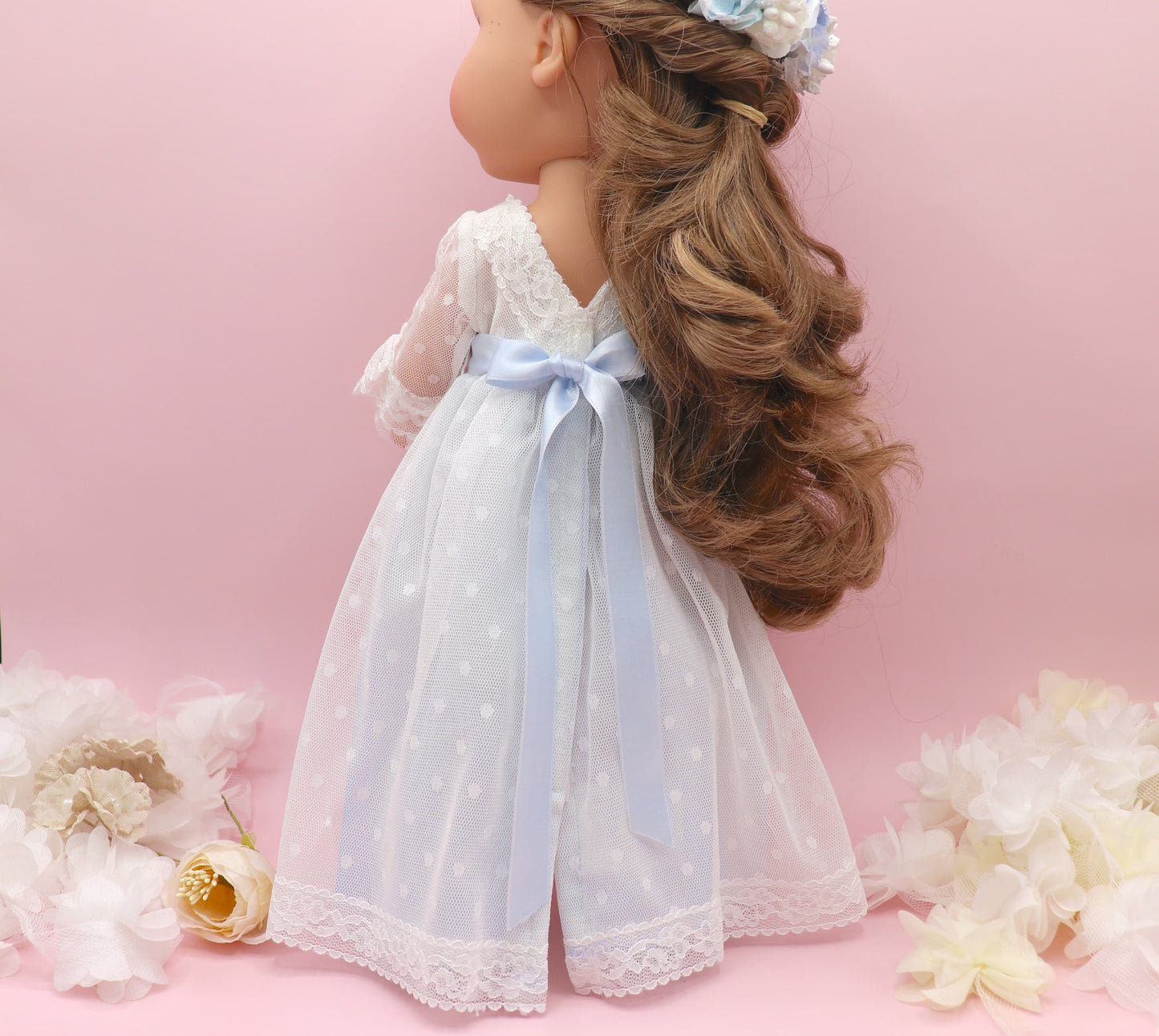 Vestido comunión muñeca CRISTAL PLUMETI AZUL