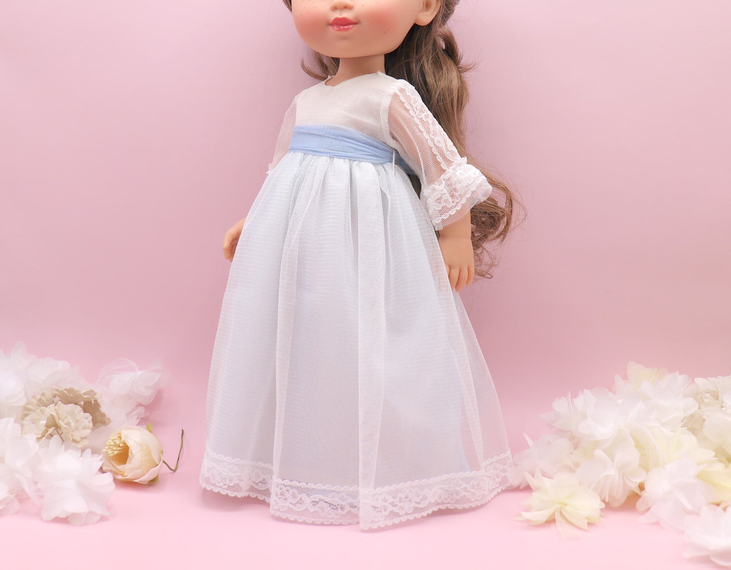 Vestido comunión muñeca CRISTAL TUL AZUL