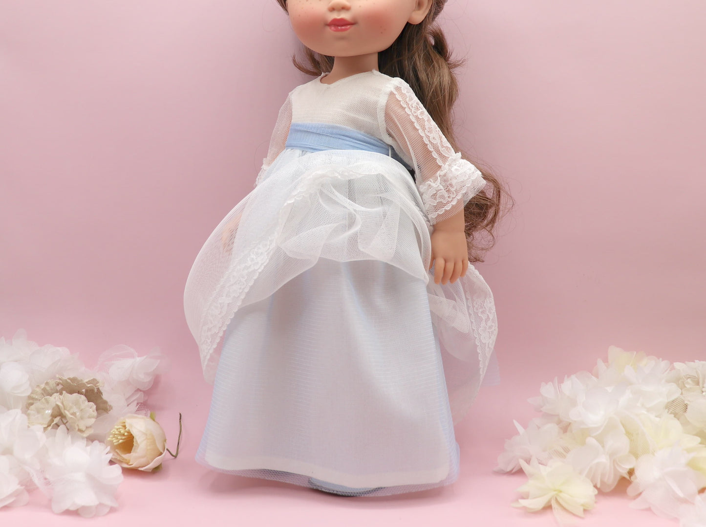 Vestido comunión muñeca CRISTAL TUL AZUL