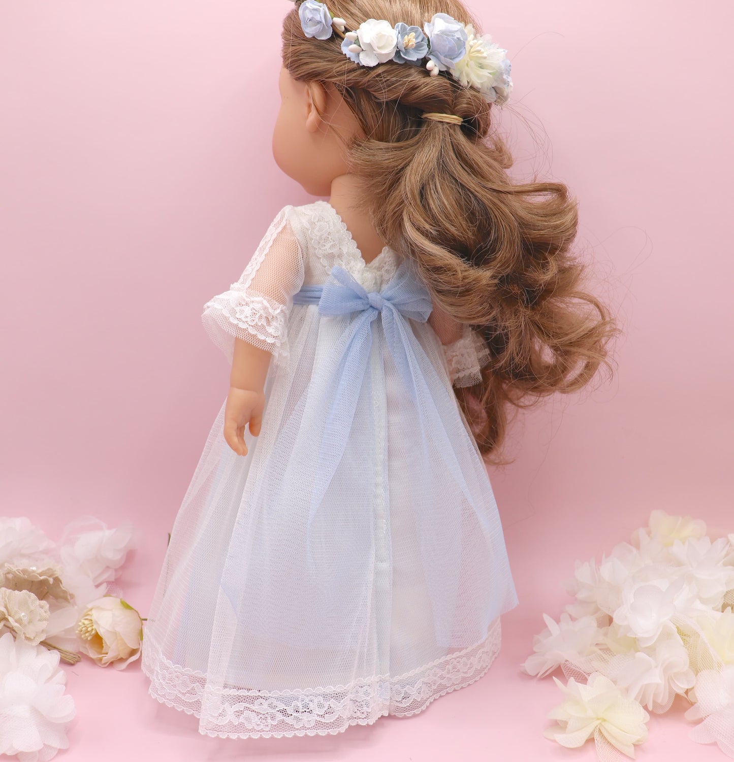 Vestido comunión muñeca CRISTAL TUL AZUL
