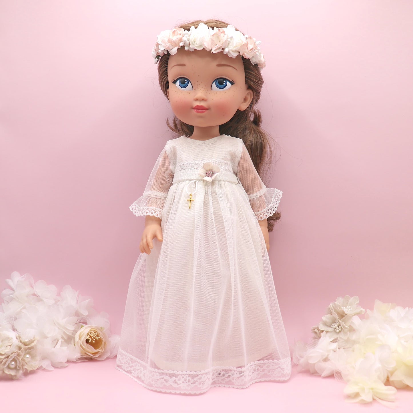 Muñeca de comunión personalizada con vestido Rosanna TUL BLANCO