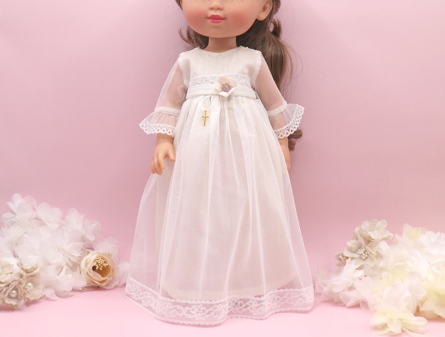 Vestido comunión muñeca ROSANNA TUL BLANCO