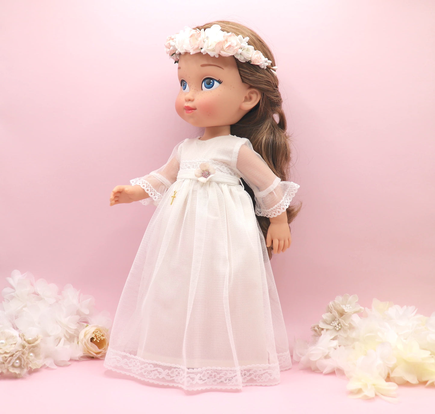 Muñeca de comunión personalizada con vestido Rosanna TUL BLANCO