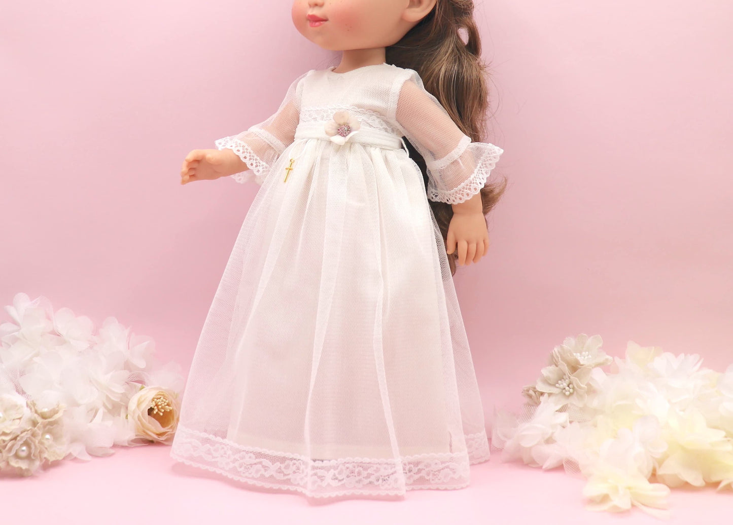Vestido comunión muñeca ROSANNA TUL BLANCO