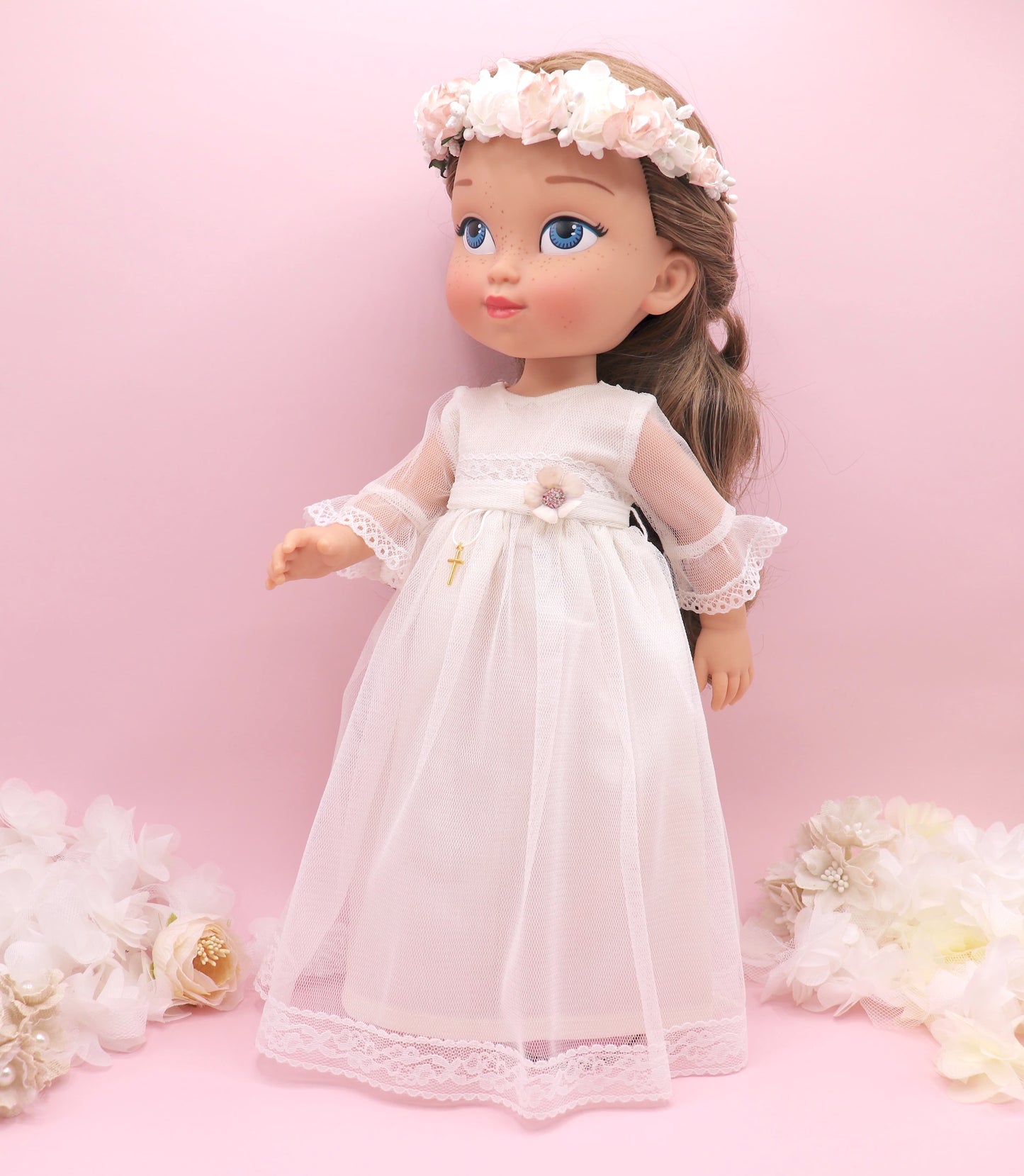 Muñeca de comunión personalizada con vestido Rosanna TUL BLANCO