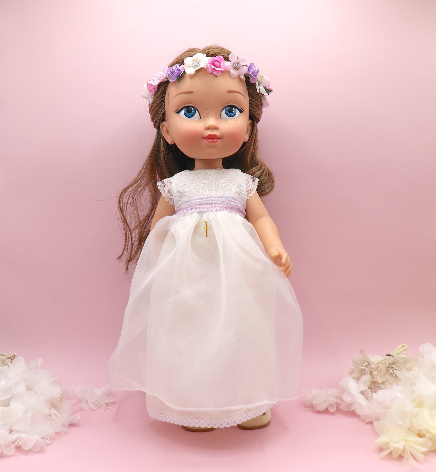 Muñeca de comunión personalizada con vestido NICOLE ORGANZA BLANCO