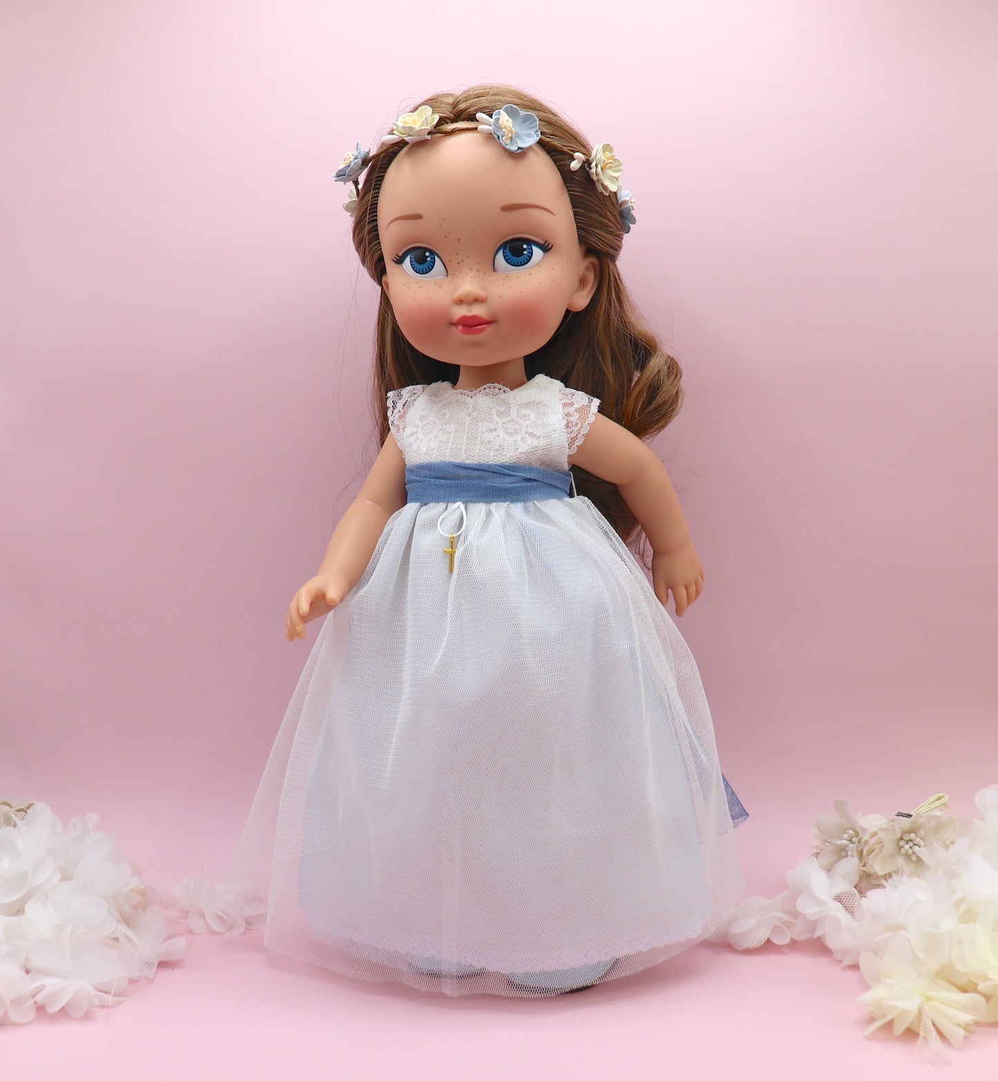 Muñeca de comunión personalizada con vestido NICOLE TUL AZUL