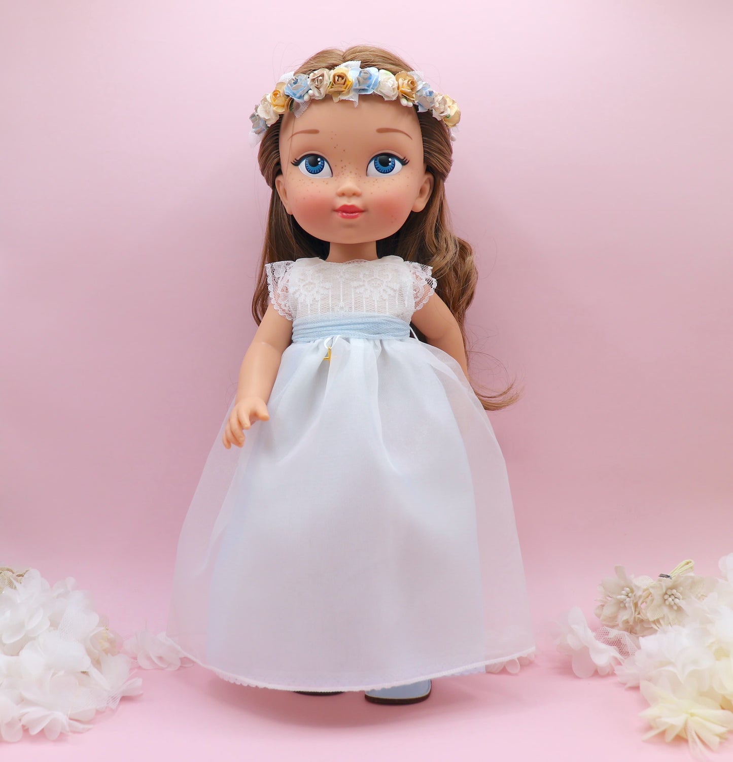 Muñeca de comunión personalizada con vestido NICOLE ORGANZA AZUL