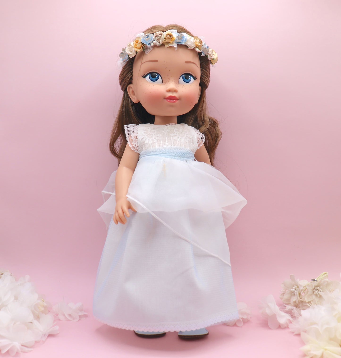 Muñeca de comunión personalizada con vestido NICOLE ORGANZA AZUL
