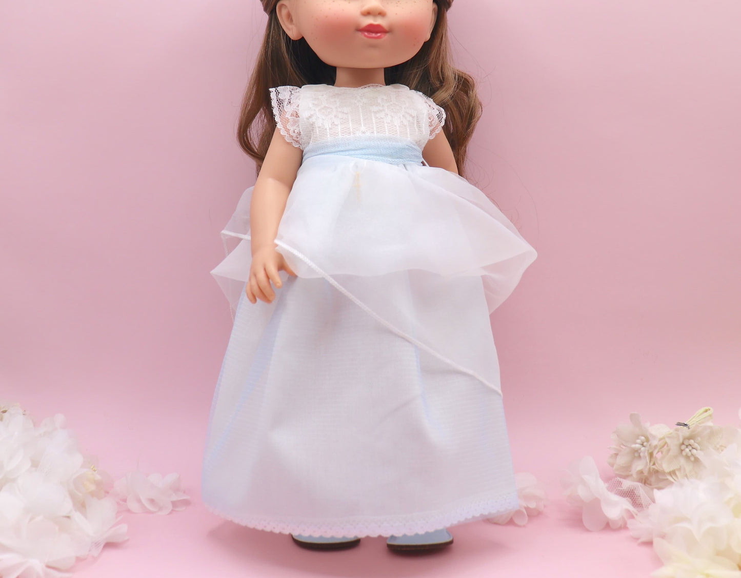 Vestido de comunhão boneca de organza abril